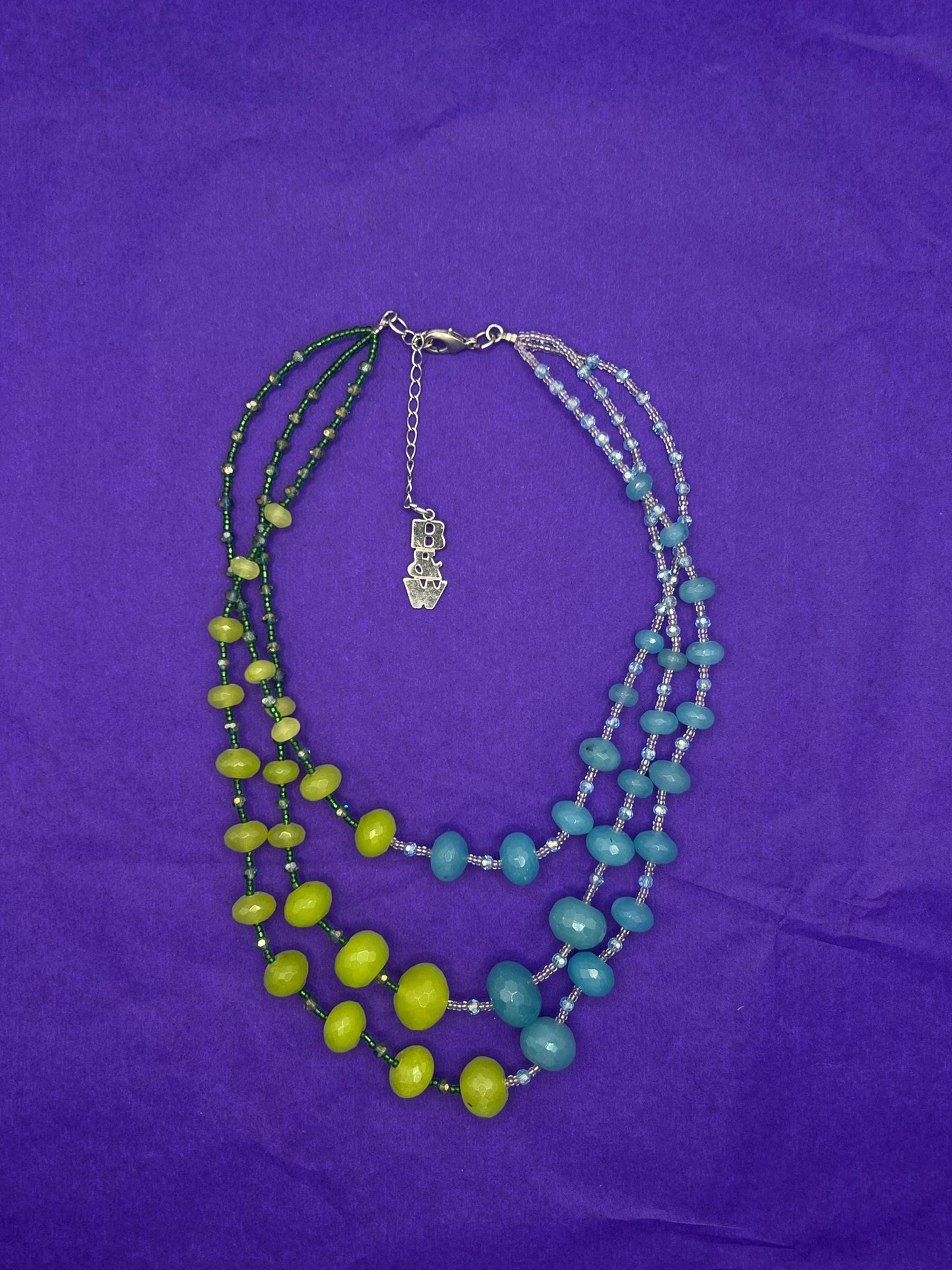 Vintage Butler and Wilson Statement Blue and Green Milk Glass Crystal Beaded Necklace