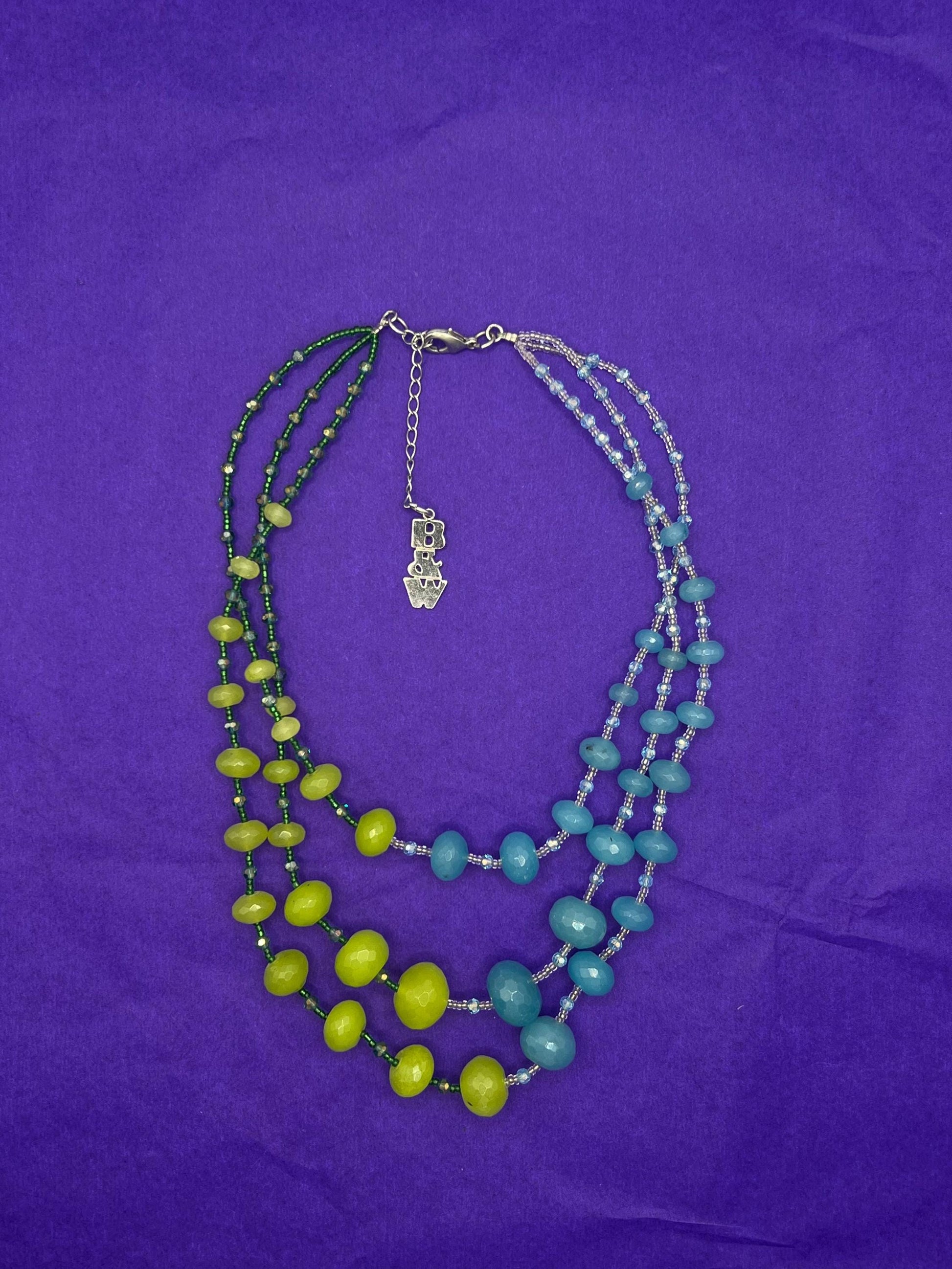 Vintage Butler and Wilson Statement Blue and Green Milk Glass Crystal Beaded Necklace