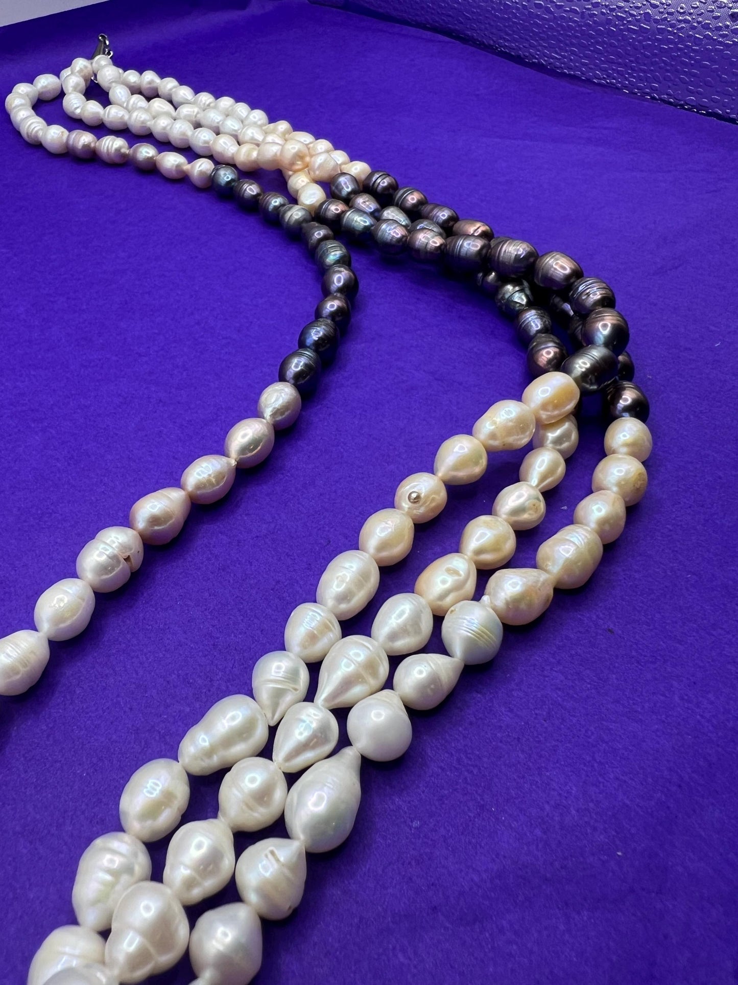 Vintage Butler and Wilson Statement Fresh Water Pearl Multistrand Necklace, Organic Oyster and purple Baroque Pearls