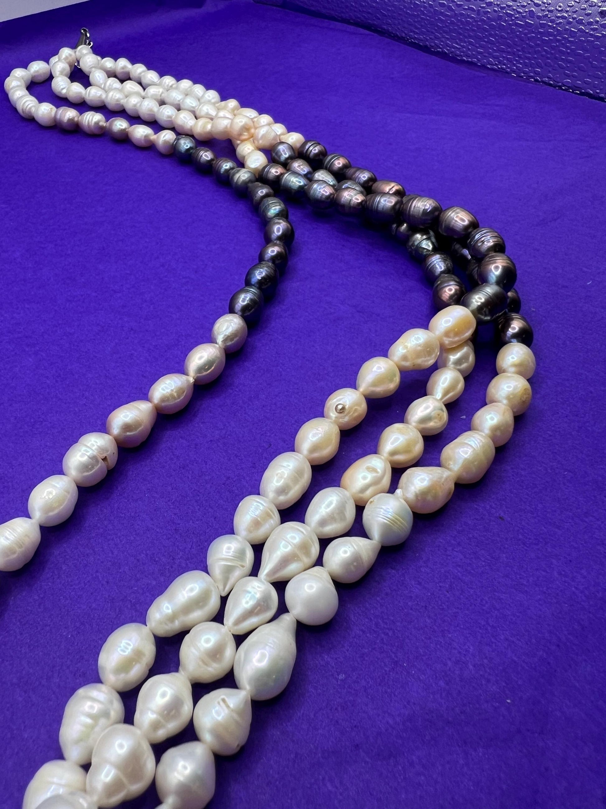 Vintage Butler and Wilson Statement Fresh Water Pearl Multistrand Necklace, Organic Oyster and purple Baroque Pearls