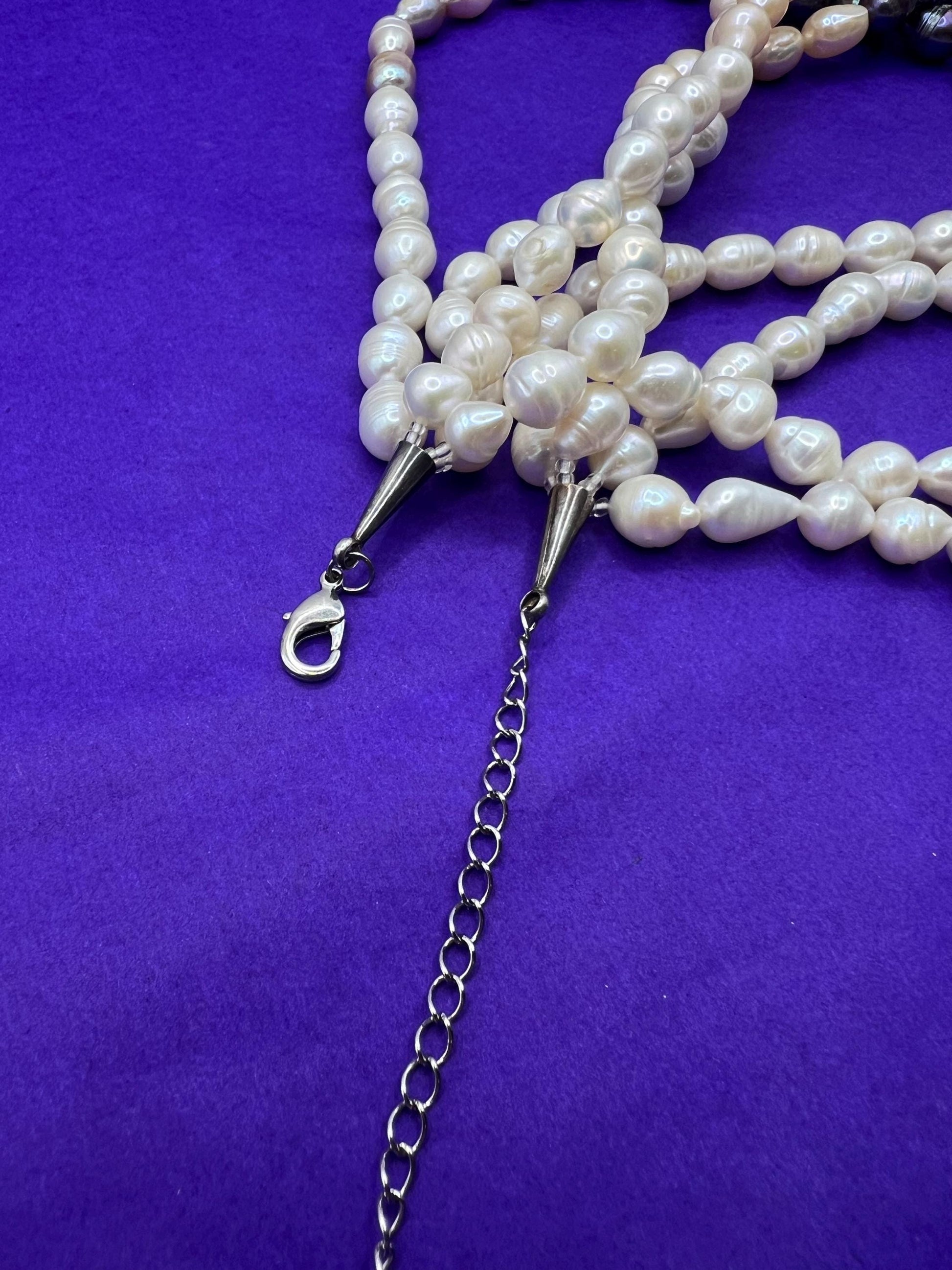 Vintage Butler and Wilson Statement Fresh Water Pearl Multistrand Necklace, Organic Oyster and purple Baroque Pearls