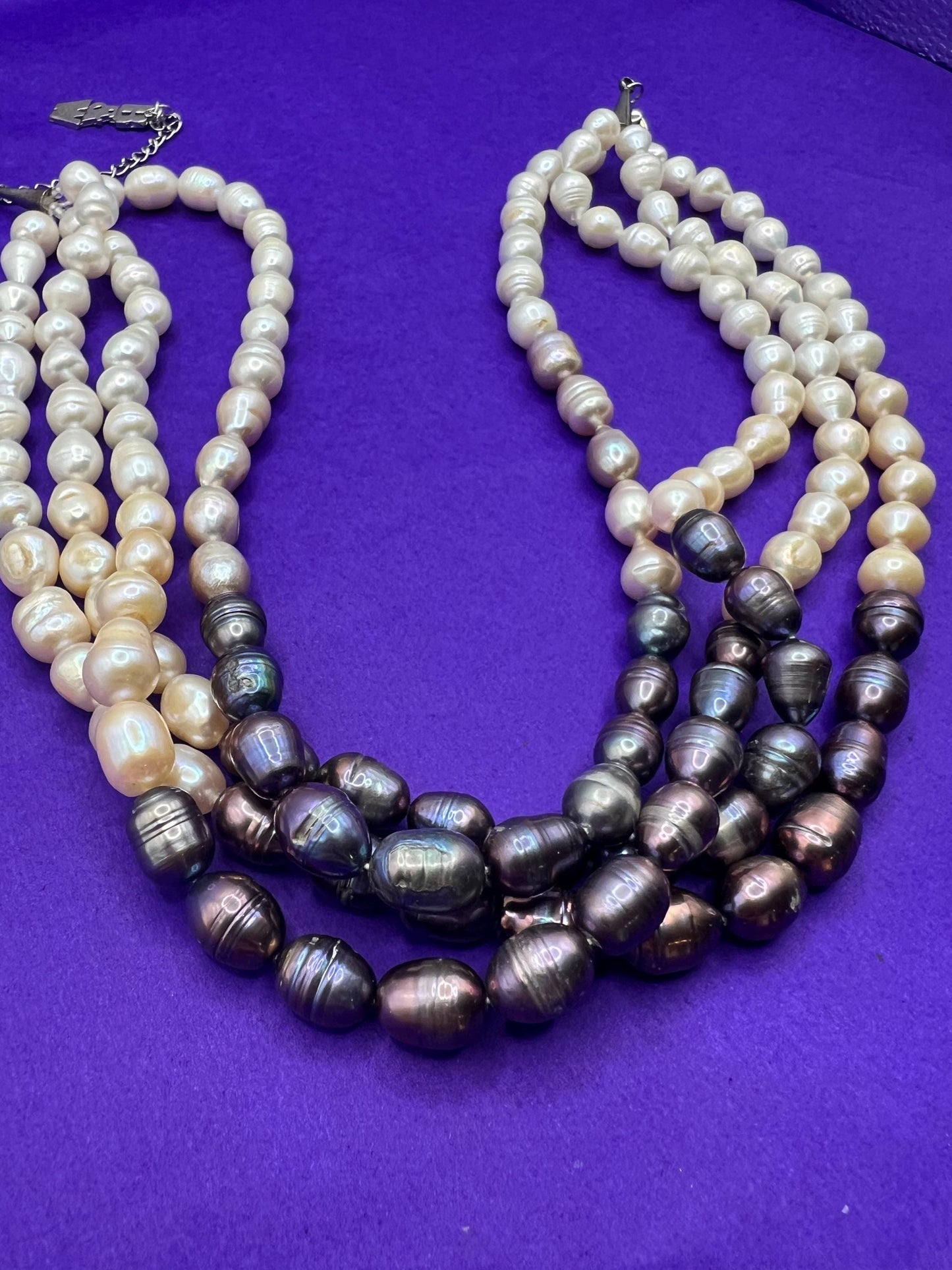 Vintage Butler and Wilson Statement Fresh Water Pearl Multistrand Necklace, Organic Oyster and purple Baroque Pearls