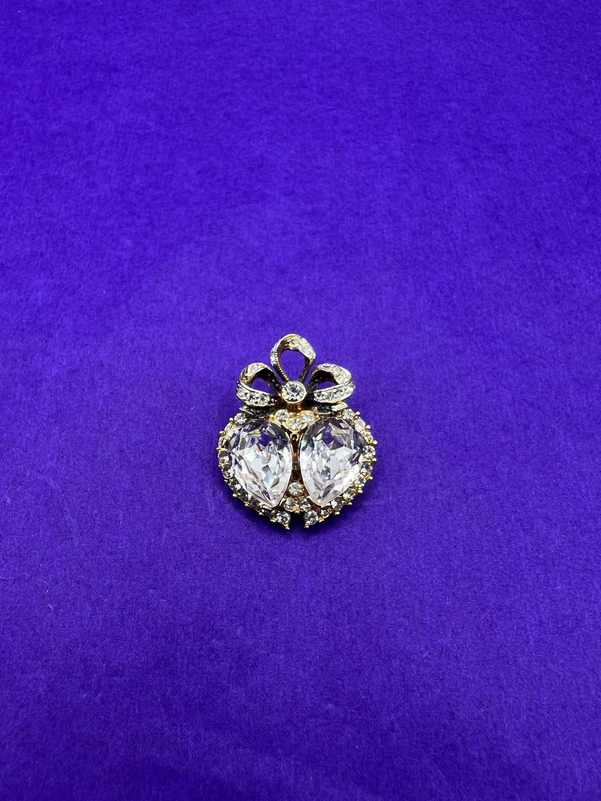 Vintage Butler and Wilson Small Silver Crystal Heart Brooch / Lapel Pin. Gold tone with silver crystals and rhinestones