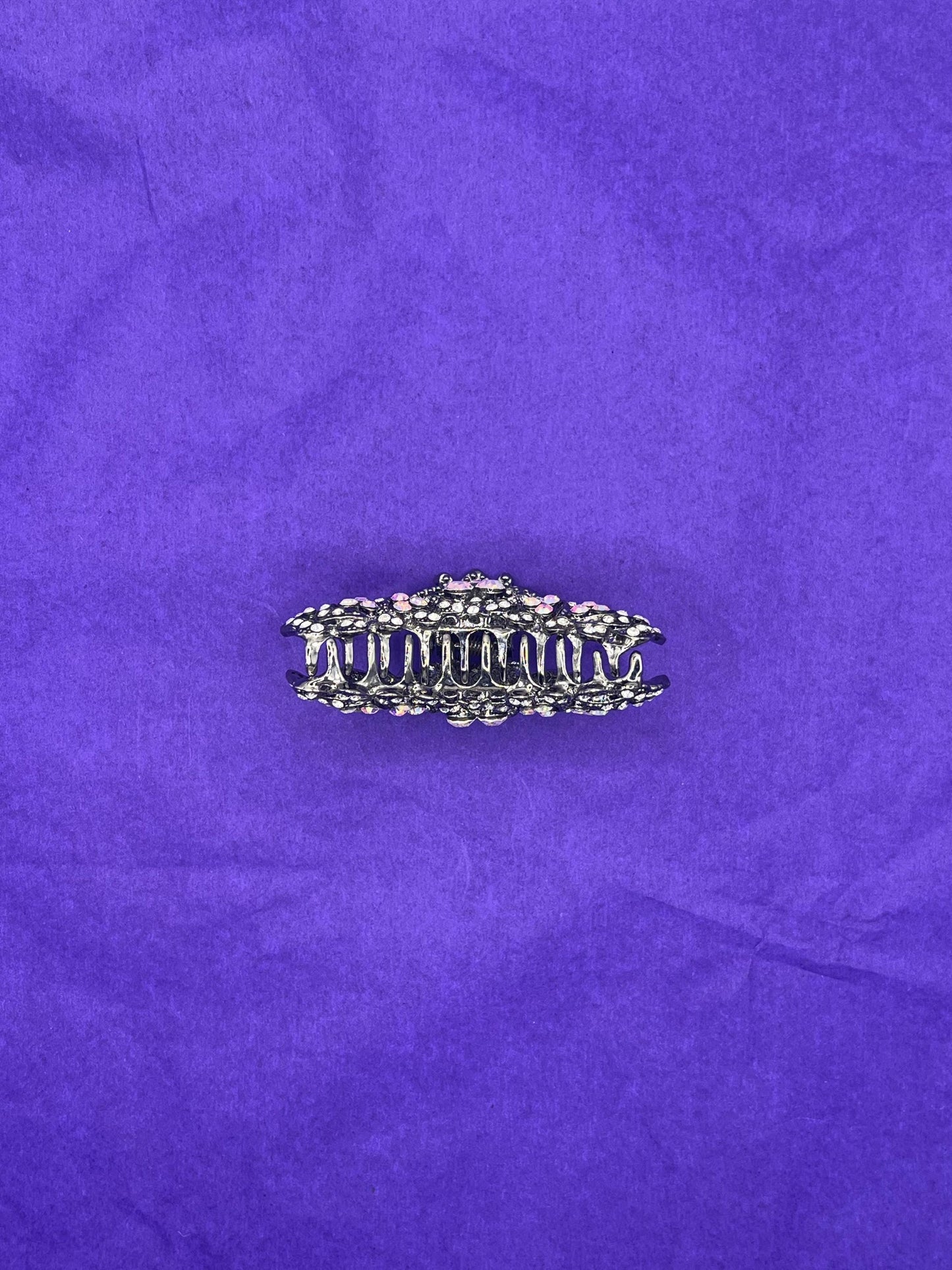 Vintage Butler and Wilson Large Crystal Jaw Clip, Pewter tone with silver and aurora borealis crystals