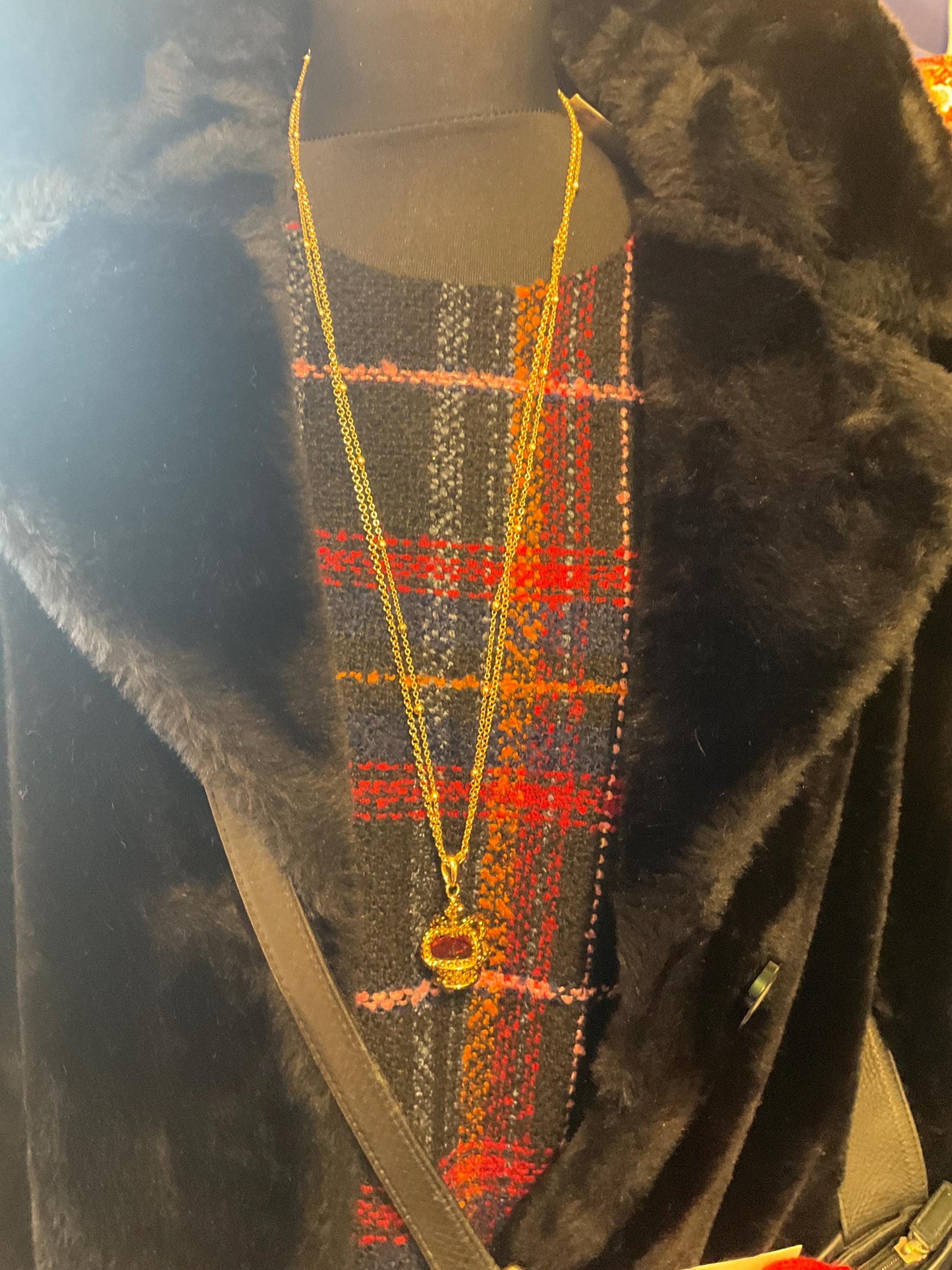 Vintage Butler and Wilson Long Crystal Crown Pendant Necklace, gold tone with rhinestones and crystals
