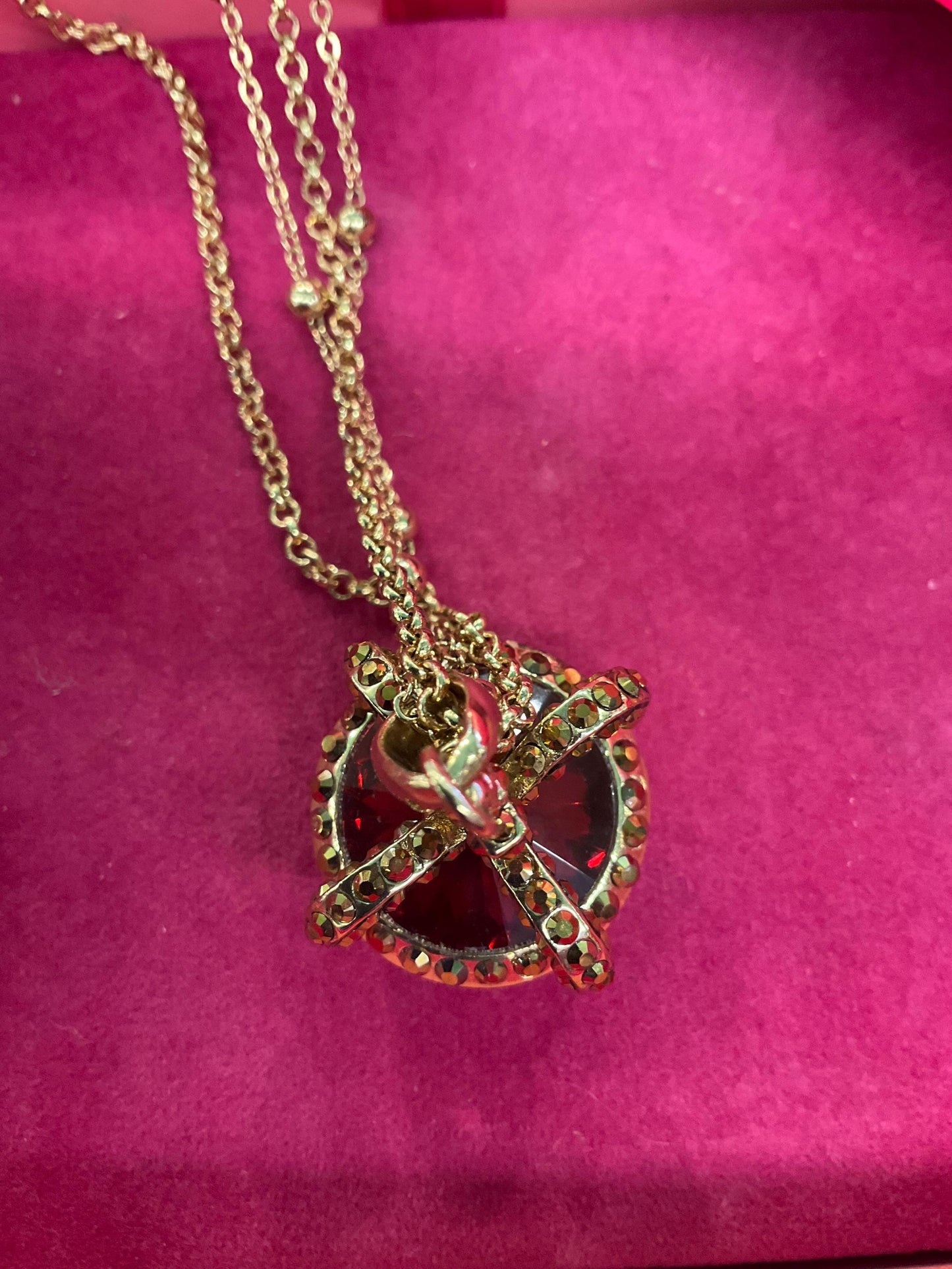 Vintage Butler and Wilson Long Crystal Crown Pendant Necklace, gold tone with rhinestones and crystals
