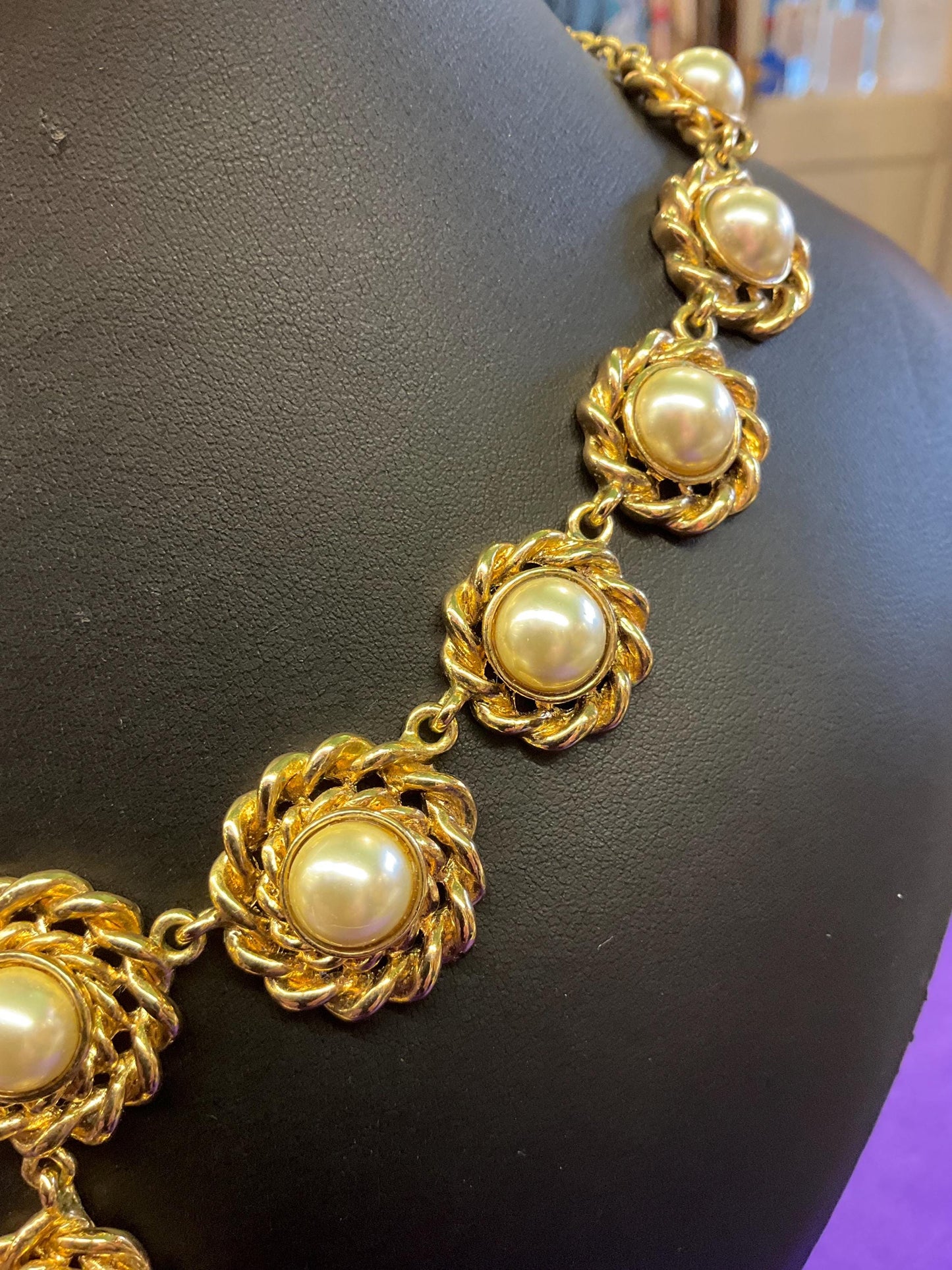Vintage Butler and Wilson Statement Regency style gold tone faux pearl Y drop necklace