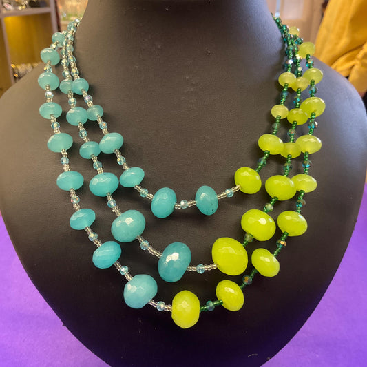 Vintage Butler and Wilson Statement Blue and Green Milk Glass Crystal Beaded Necklace