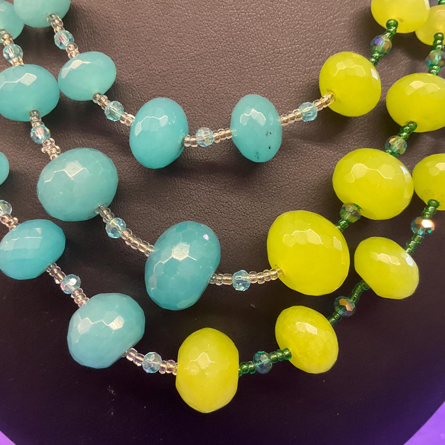 Vintage Butler and Wilson Statement Blue and Green Milk Glass Crystal Beaded Necklace
