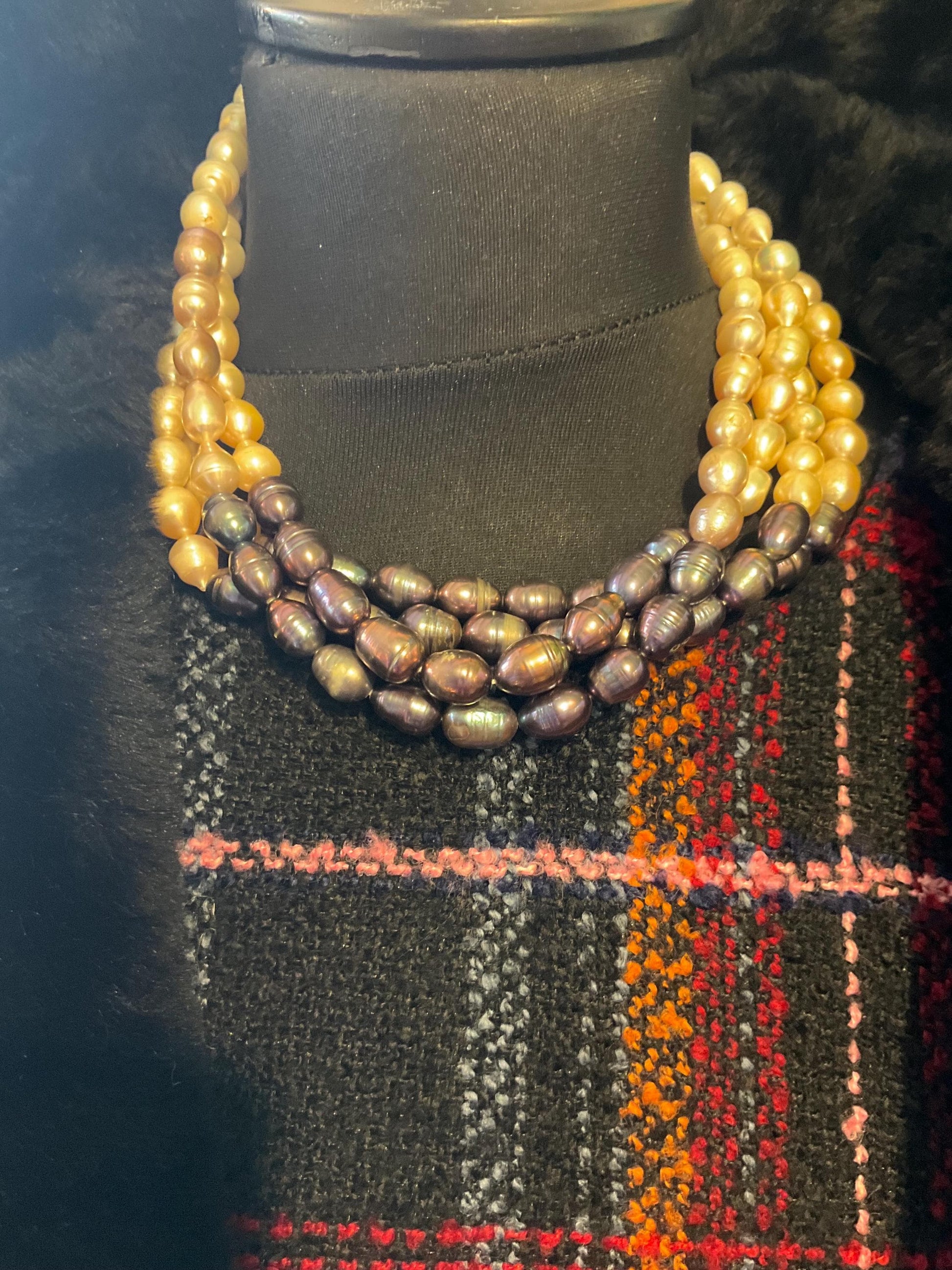 Vintage Butler and Wilson Statement Fresh Water Pearl Multistrand Necklace, Organic Oyster and purple Baroque Pearls