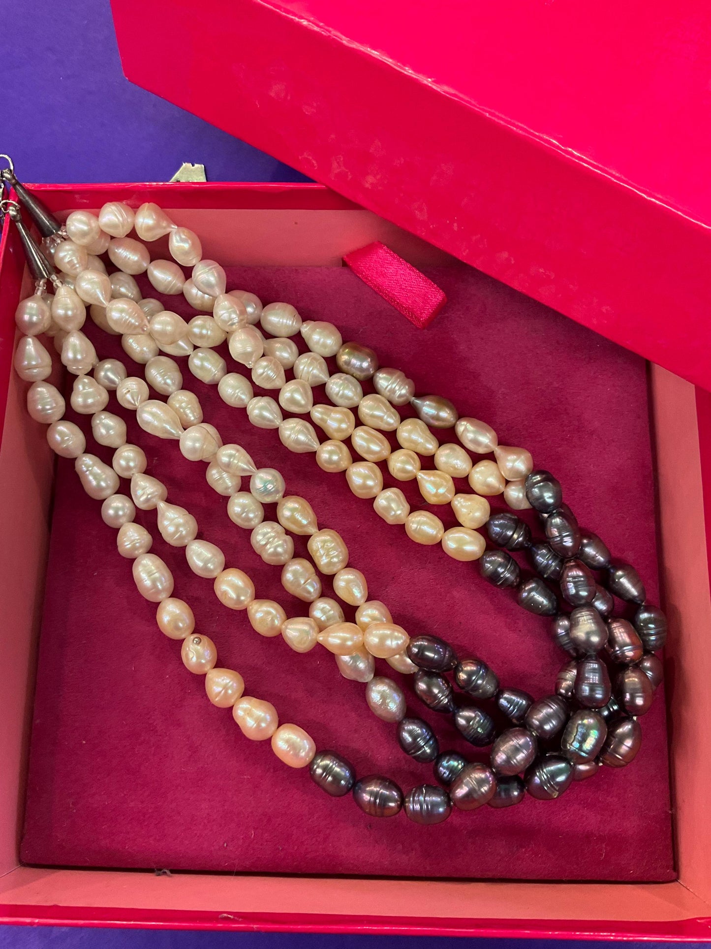 Vintage Butler and Wilson Statement Fresh Water Pearl Multistrand Necklace, Organic Oyster and purple Baroque Pearls