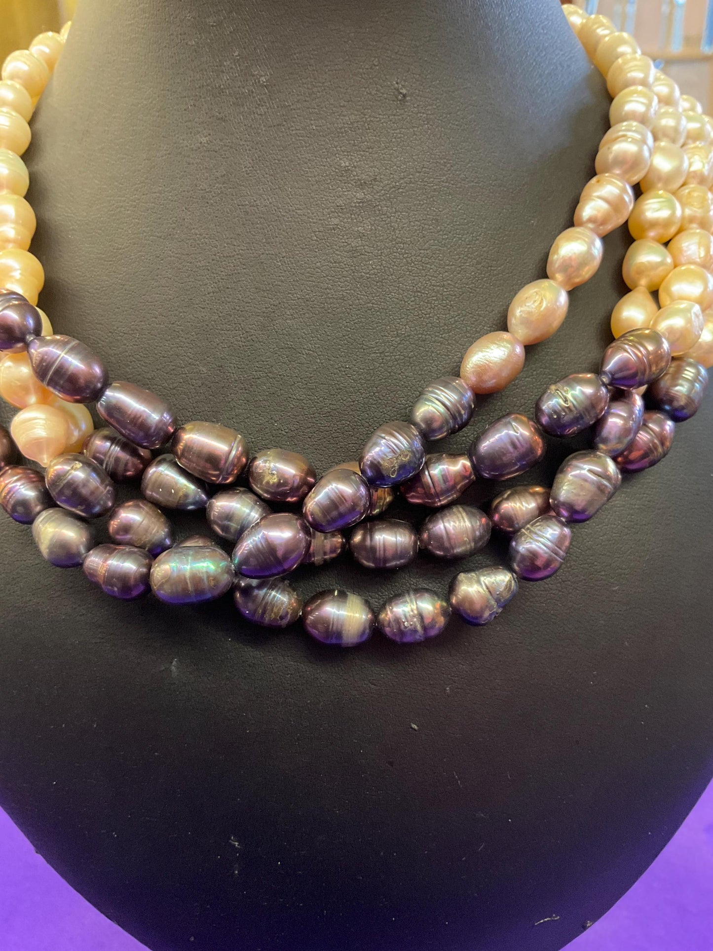 Vintage Butler and Wilson Statement Fresh Water Pearl Multistrand Necklace, Organic Oyster and purple Baroque Pearls