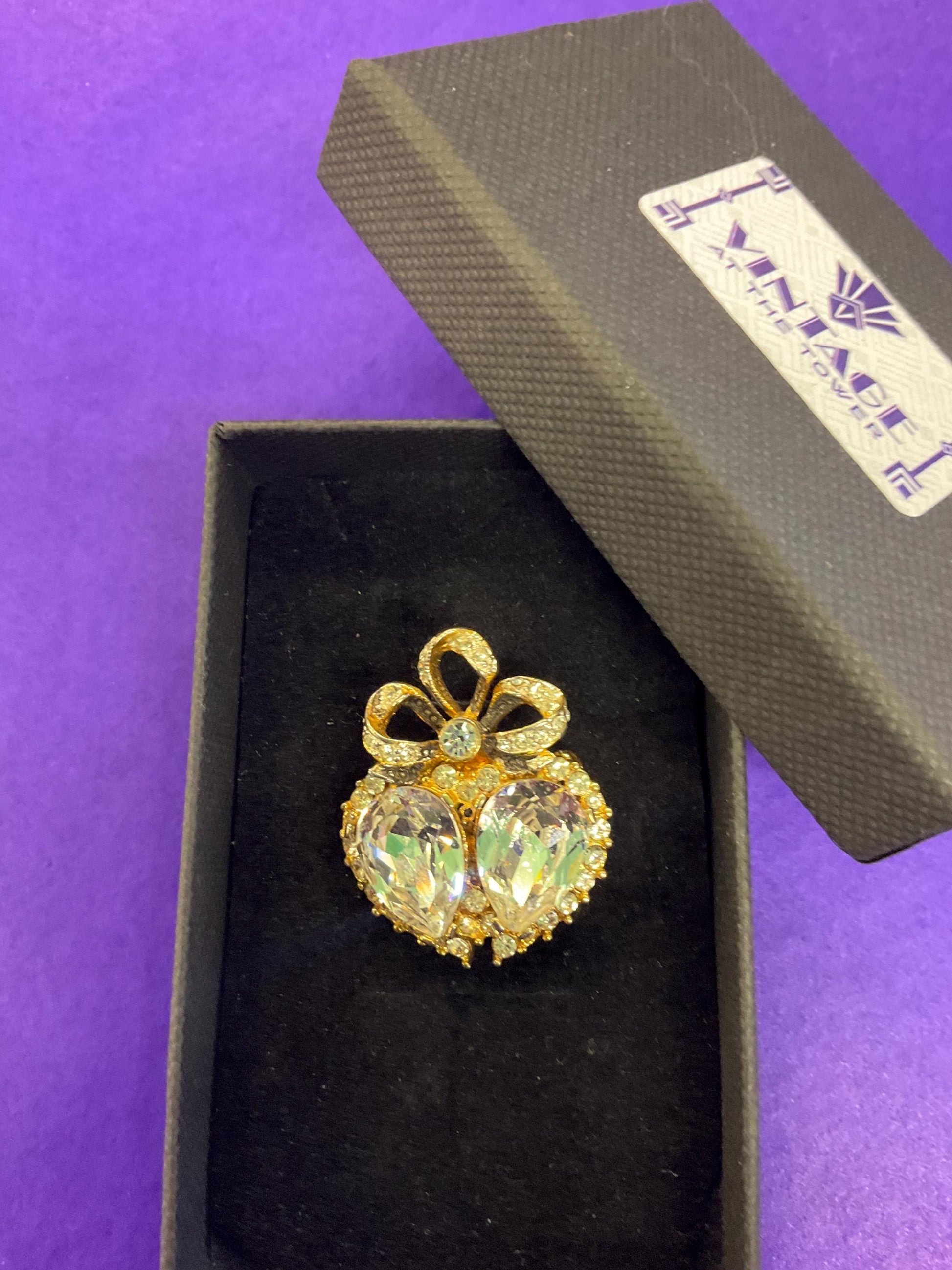 Vintage Butler and Wilson Small Silver Crystal Heart Brooch / Lapel Pin. Gold tone with silver crystals and rhinestones