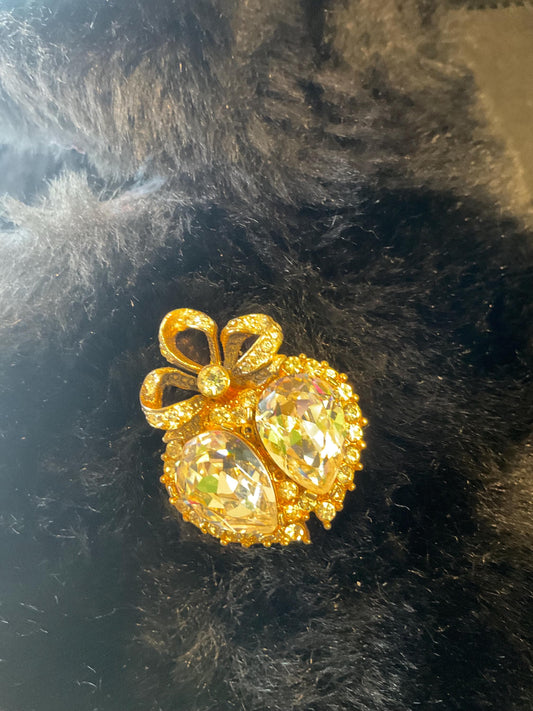 Vintage Butler and Wilson Small Silver Crystal Heart Brooch / Lapel Pin. Gold tone with silver crystals and rhinestones
