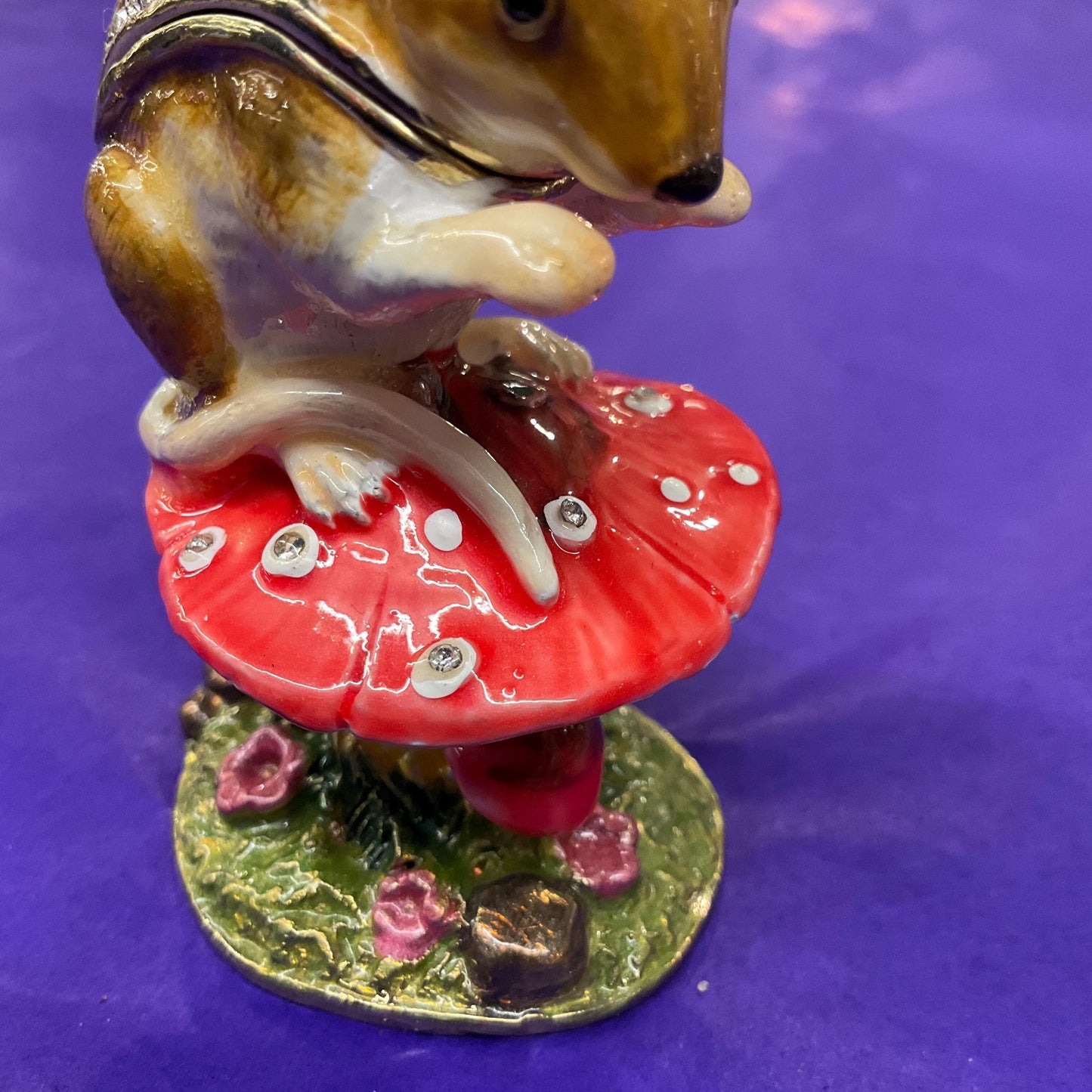 Vintage Faberge Style Mouse Crystal Trinket Box , Coloured Enamel with Silver Crystals