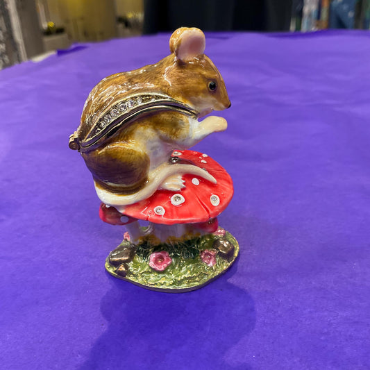 Vintage Faberge Style Mouse Crystal Trinket Box , Coloured Enamel with Silver Crystals