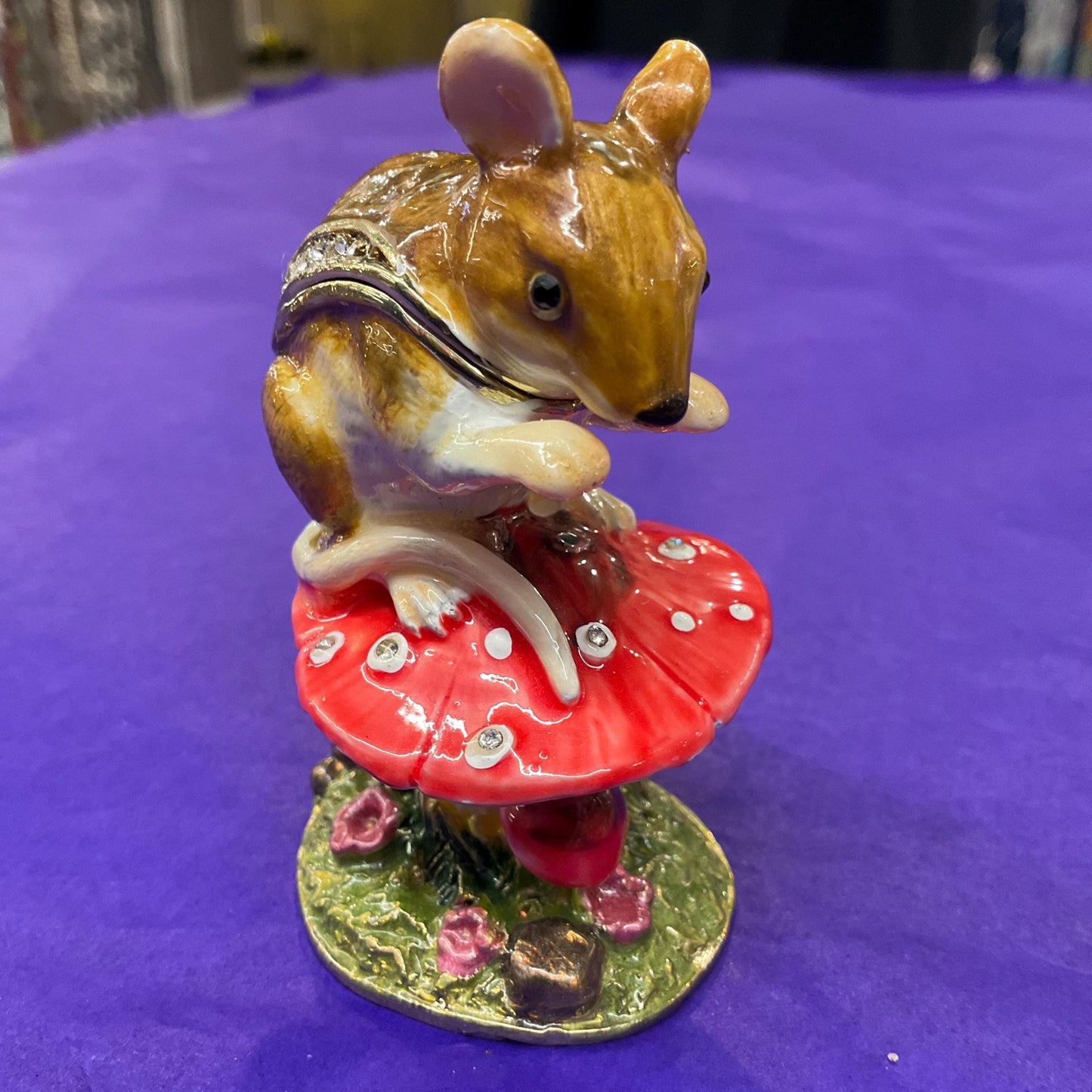 Vintage Faberge Style Mouse Crystal Trinket Box , Coloured Enamel with Silver Crystals