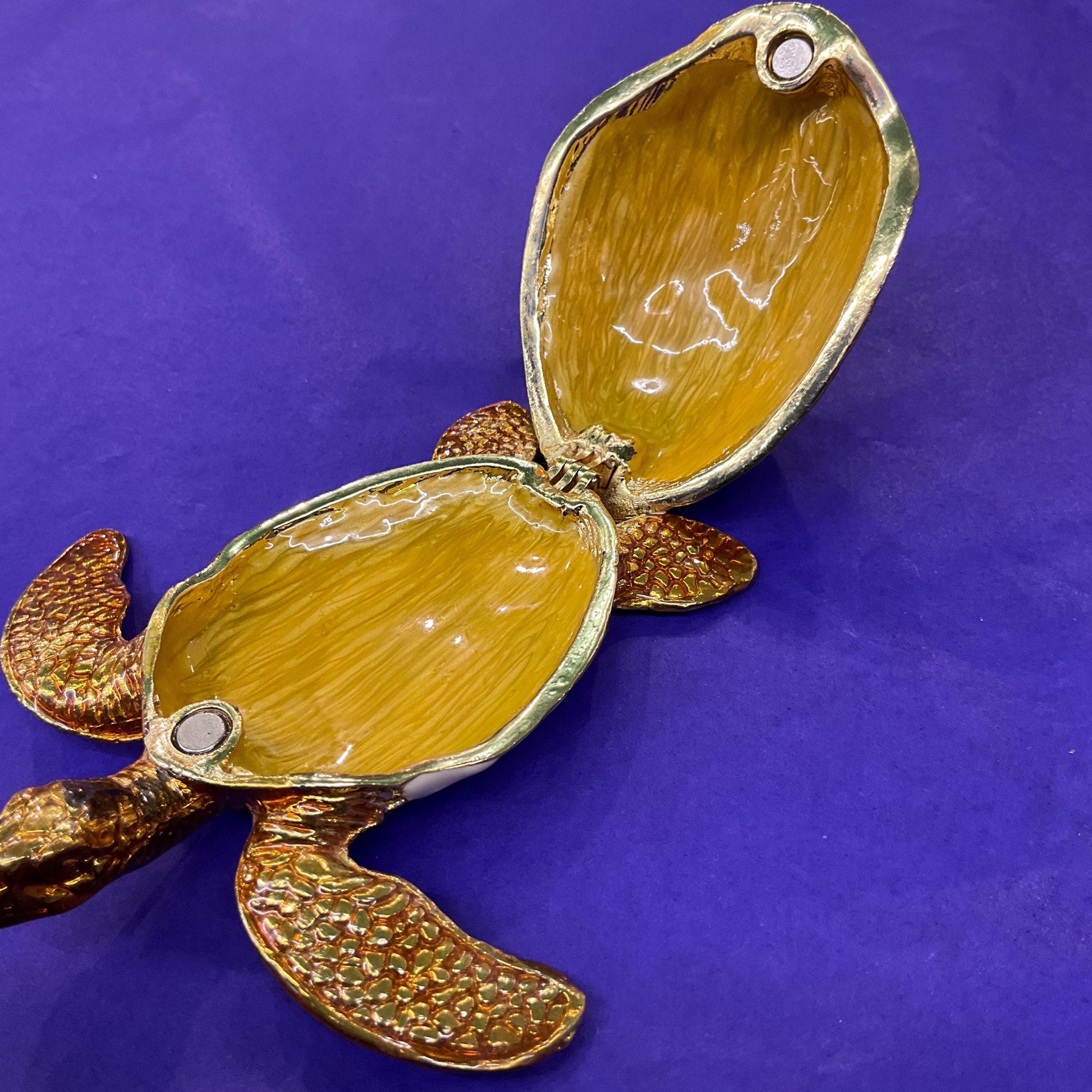 Vintage Faberge Style Large Golden Turtle Crystal Trinket Box, Gold tones of Lustre enamel and silver crystals