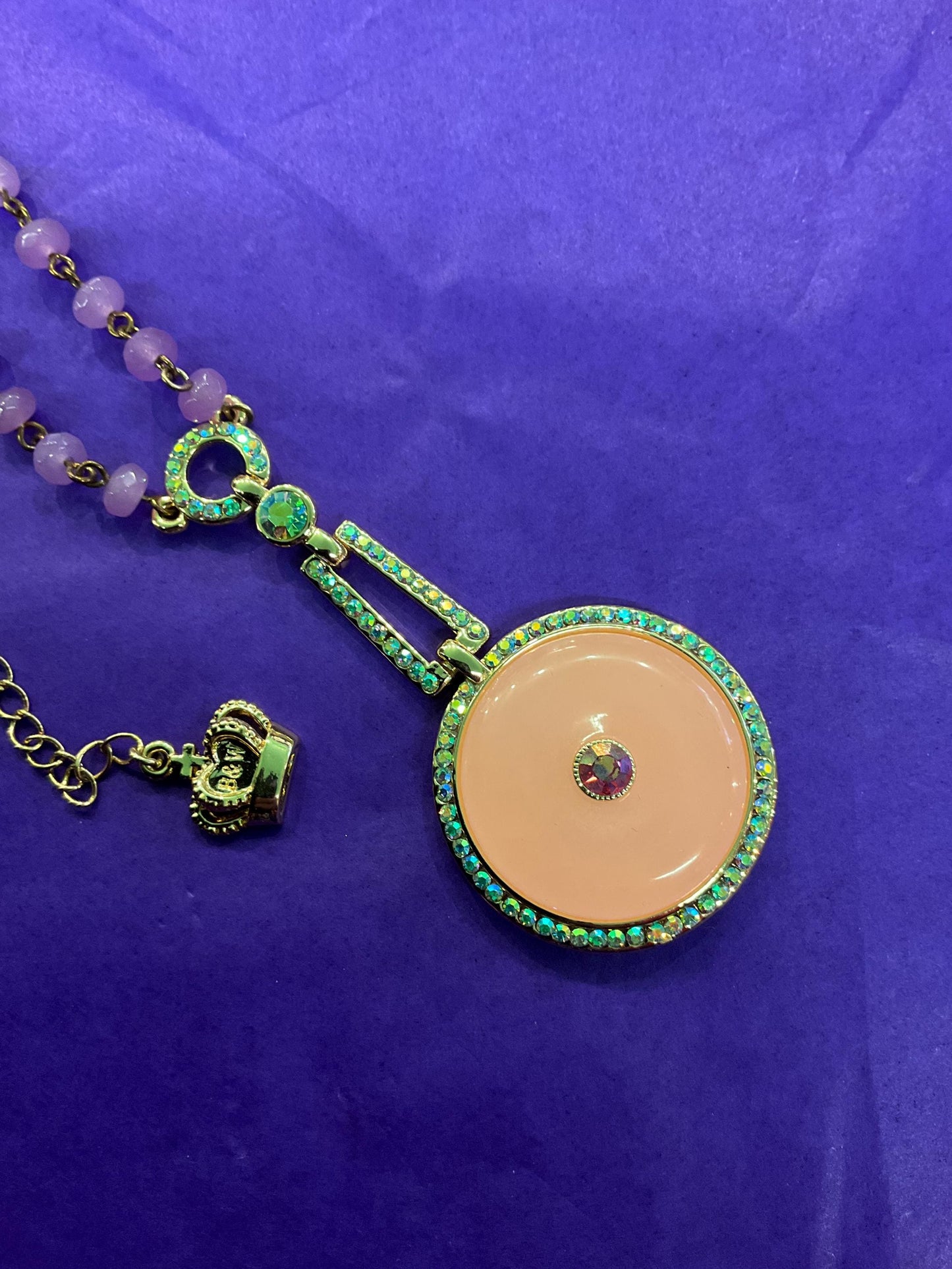 Vintage Butler and Wilson Art Deco Style Crystal Geometric Beaded Necklace, large donut crystal and borealis rhinestones