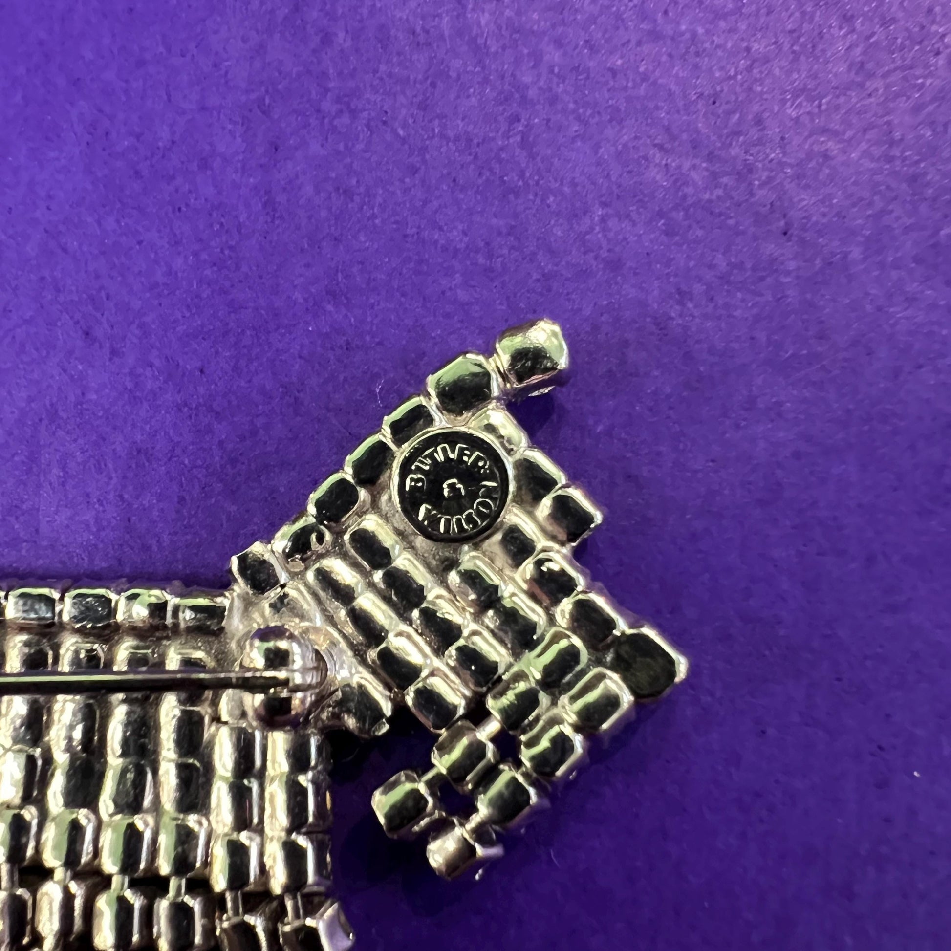 Vintage Butler and Wilson Art Deco Style Crystal Scottie Dog Brooch, silver tone and rhinestones