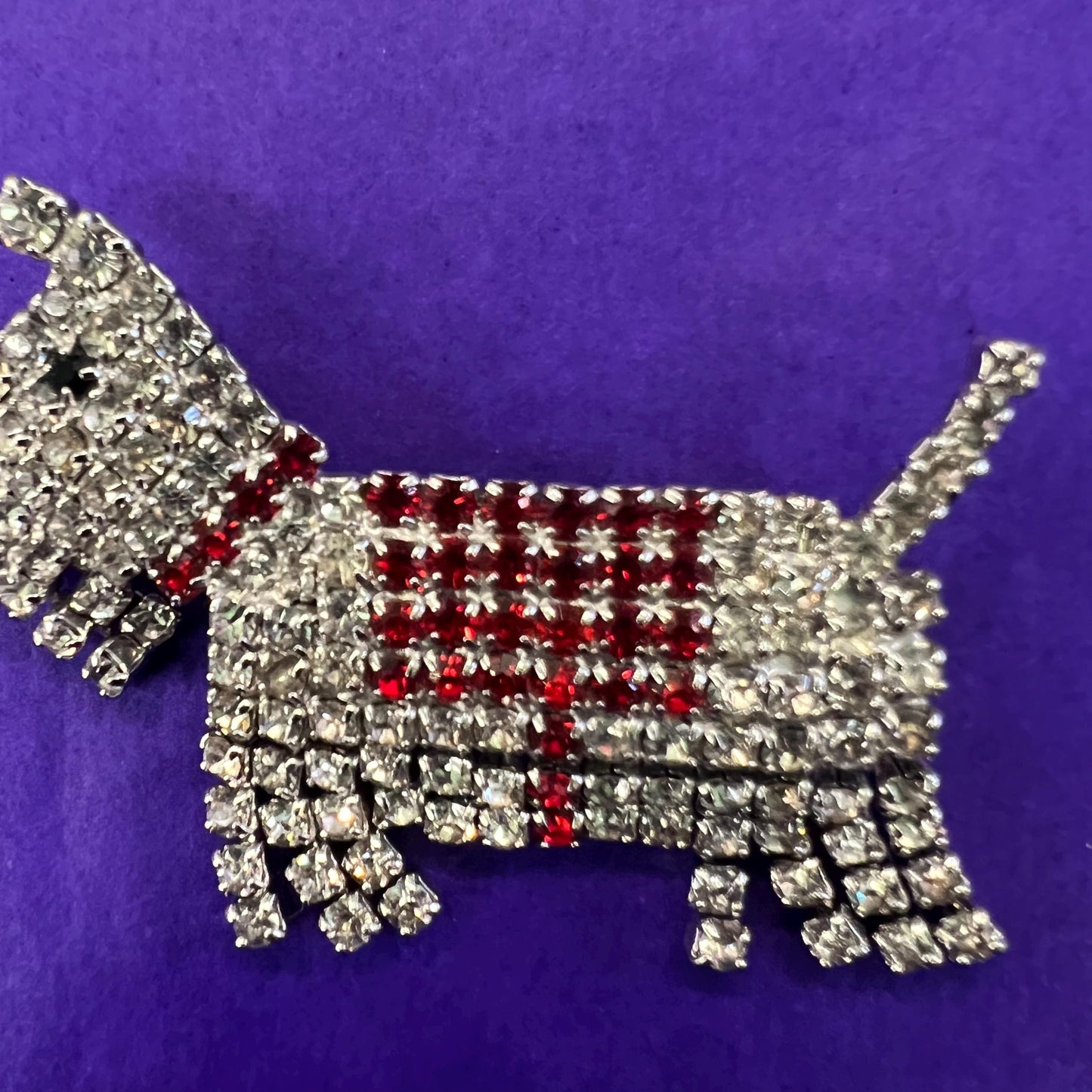 Vintage Butler and Wilson Art Deco Style Crystal Scottie Dog Brooch, silver tone and rhinestones