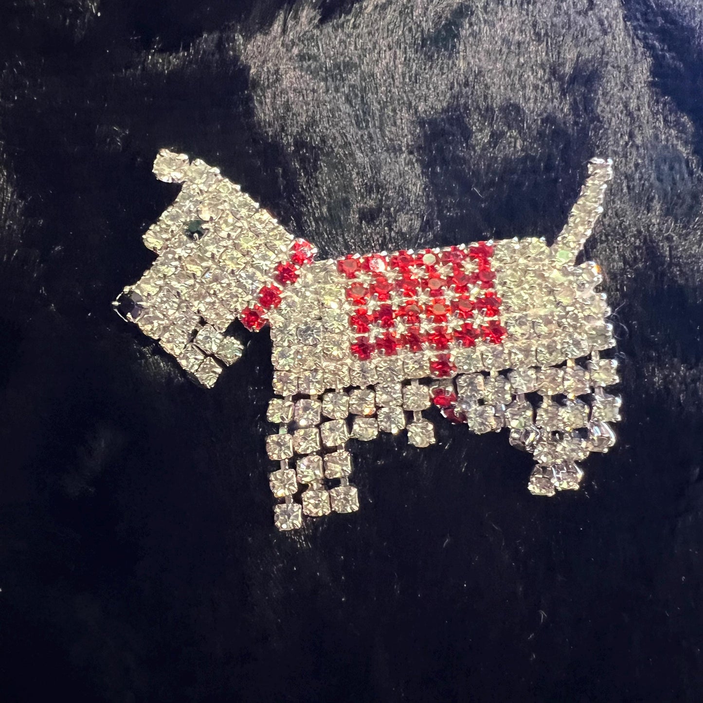 Vintage Butler and Wilson Art Deco Style Crystal Scottie Dog Brooch, silver tone and rhinestones