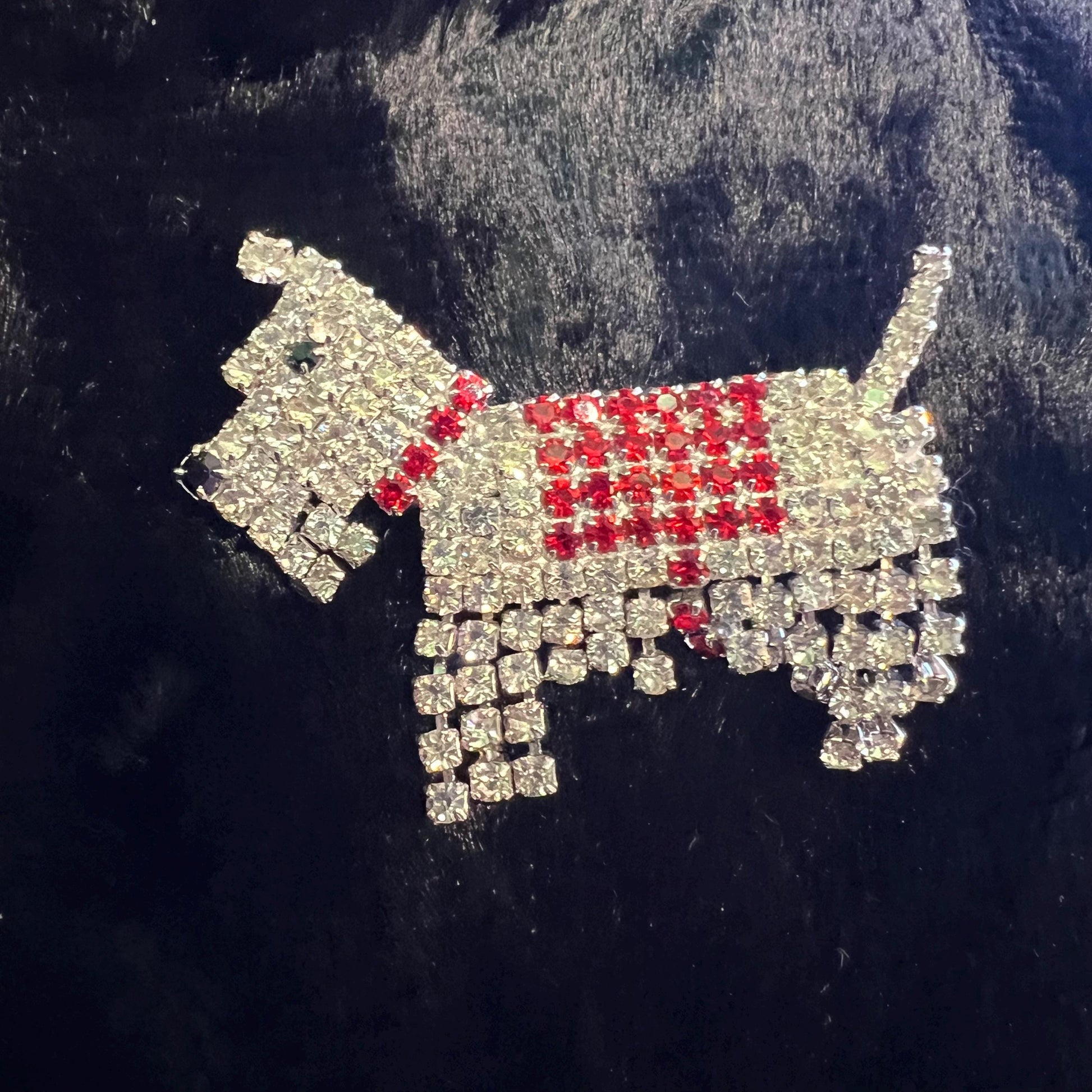 Vintage Butler and Wilson Art Deco Style Crystal Scottie Dog Brooch, silver tone and rhinestones