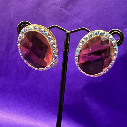 Vintage Butler and Wilson Large Crystal Clip on Earrings, gold tone with crystal and rhinestones