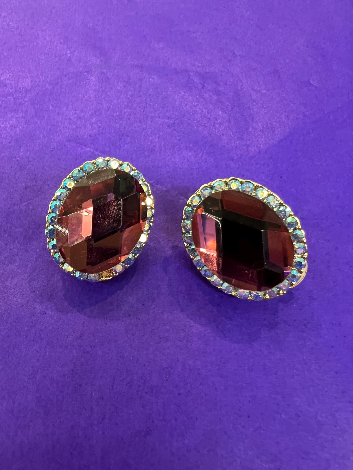 Vintage Butler and Wilson Large Crystal Clip on Earrings, gold tone with crystal and rhinestones