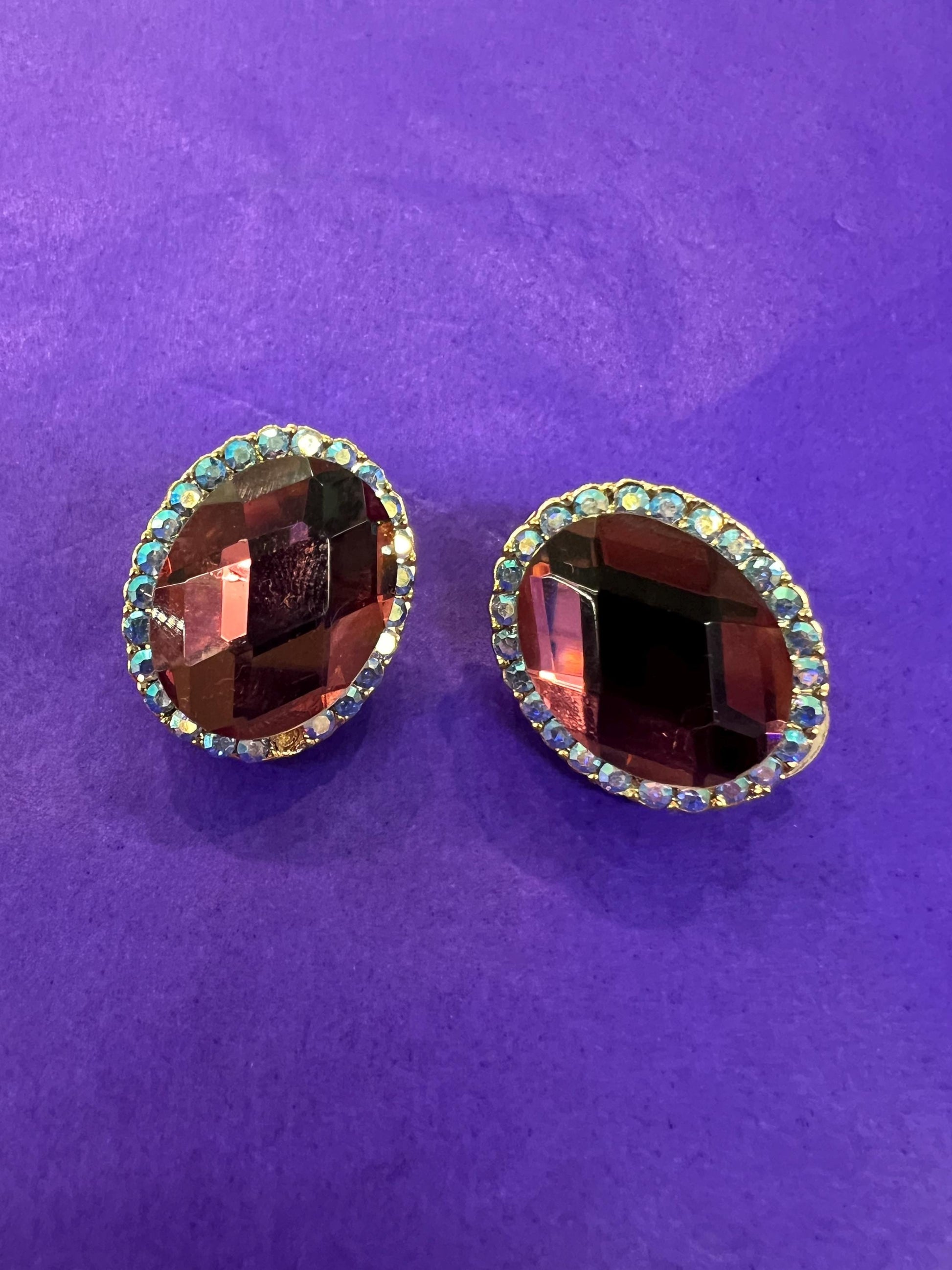 Vintage Butler and Wilson Large Crystal Clip on Earrings, gold tone with crystal and rhinestones
