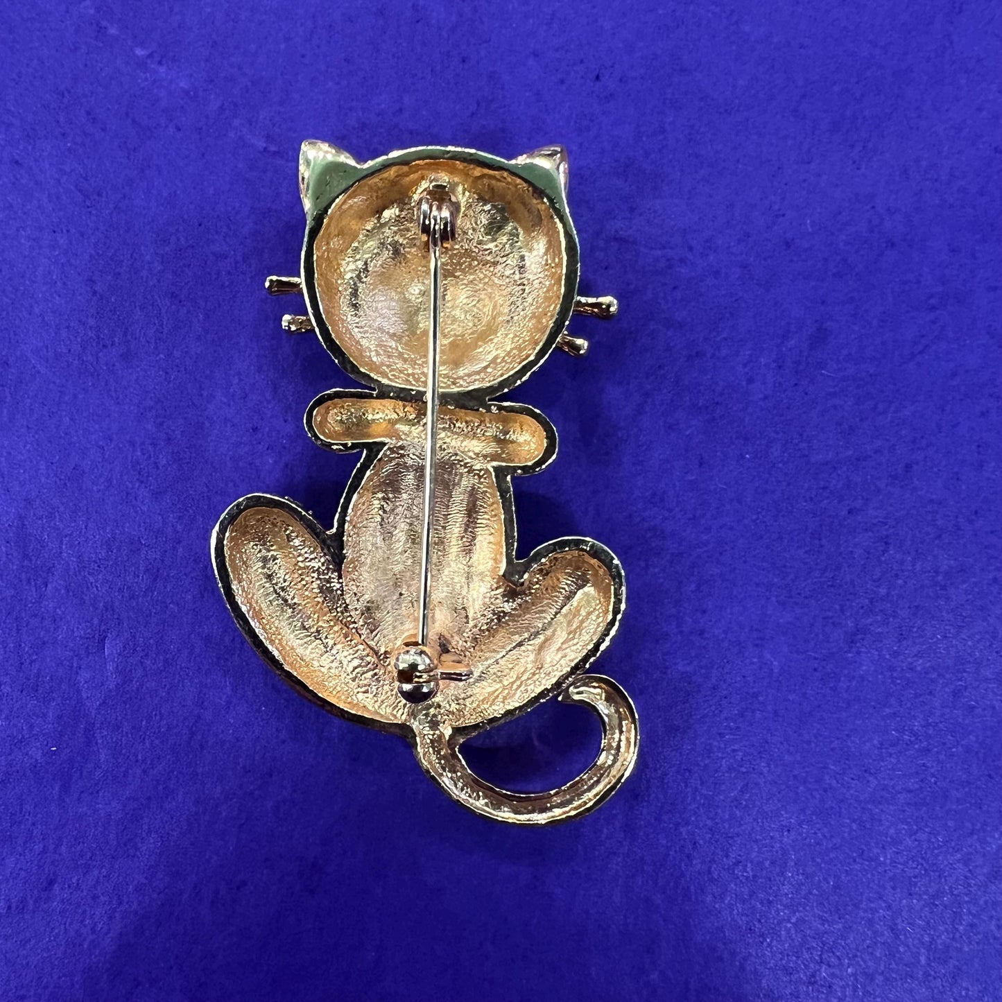 Vintage 1980s Crystal Cat Brooch, Gold Tone and Crystal, as new in a gift box