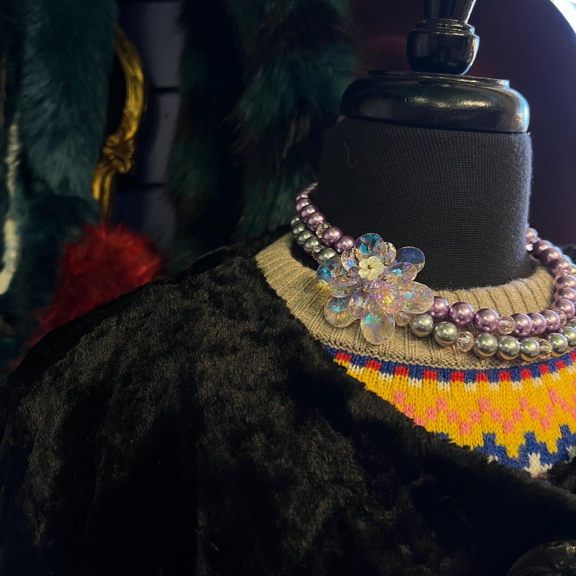 Vintage Butler and Wilson Faux Pearl and Crystal Asymmetric Floral Necklace, With Crystal Flowers - matching bracelet available separately