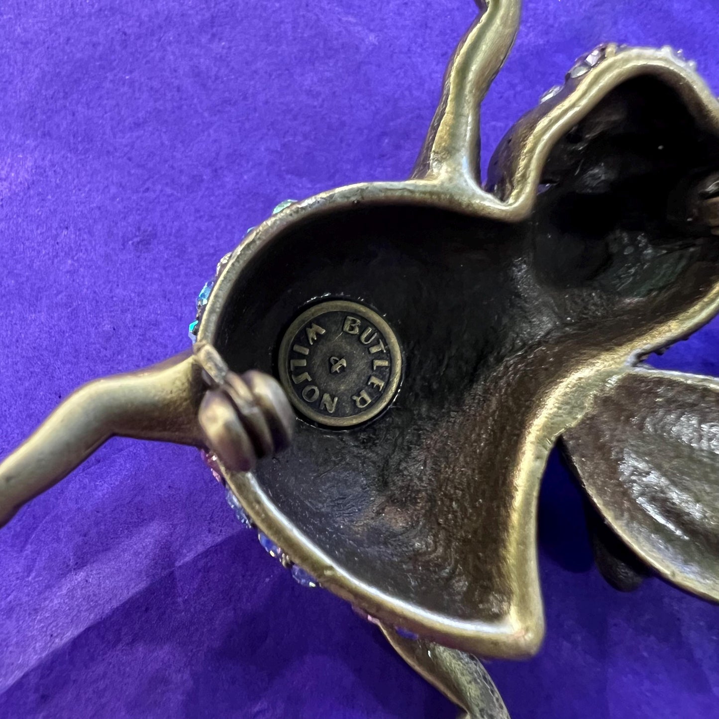 Vintage Butler and Wilson Crystal Dancing Bee Brooch, Old gold tone with pastel Ombré rhinestones