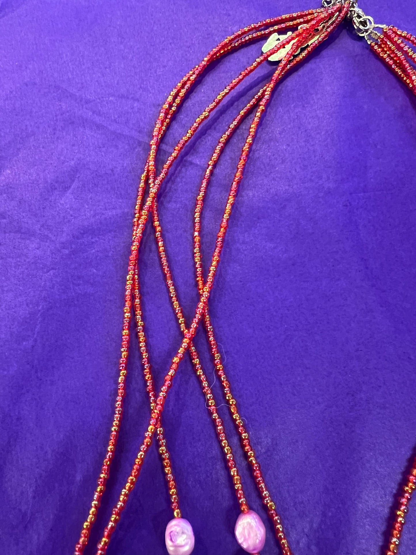 Vintage Butler and Wilson Fresh Water Pearl multistrand long layered statement necklace, lilac dyed organic pearls