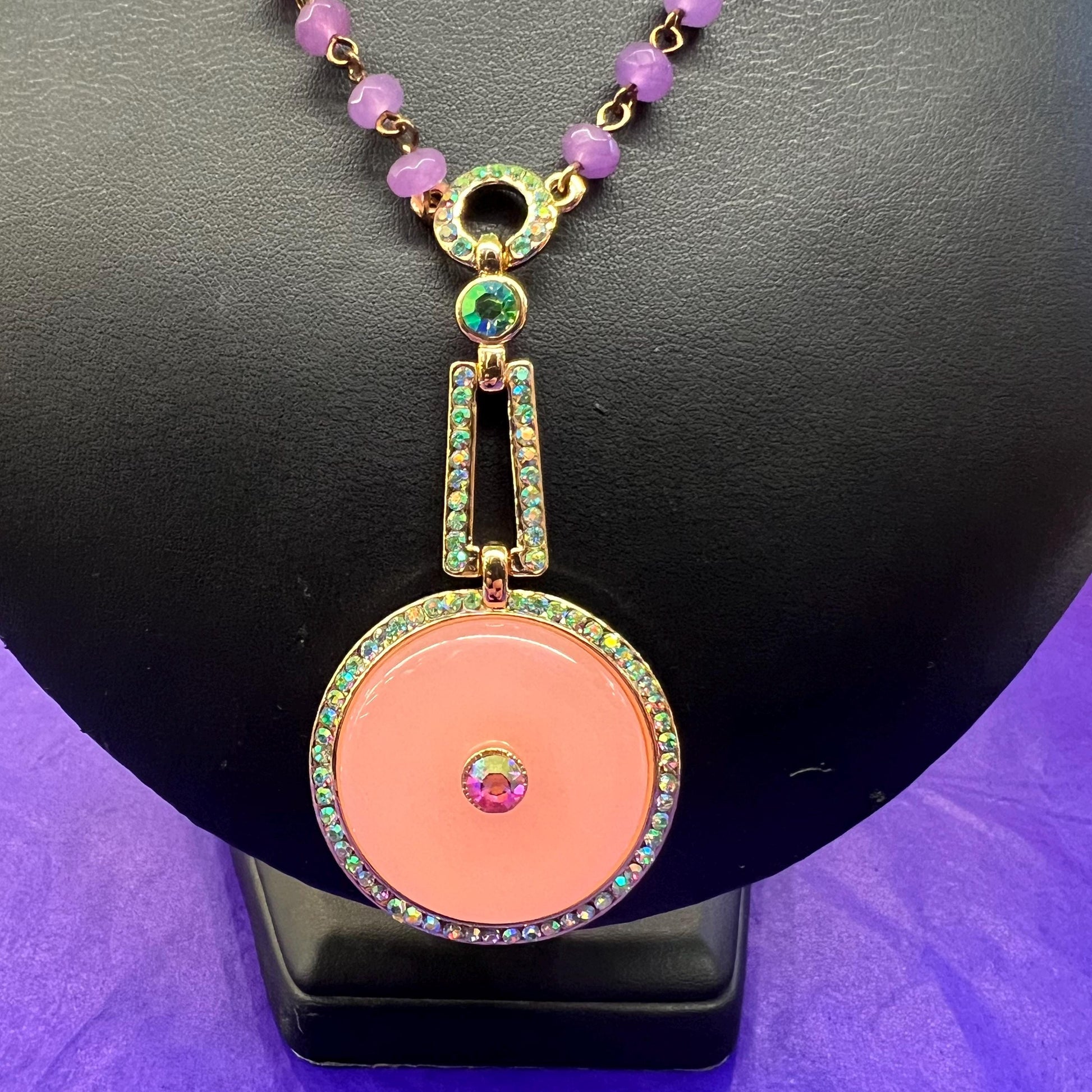 Vintage Butler and Wilson Art Deco Style Crystal Geometric Beaded Necklace, large donut crystal and borealis rhinestones