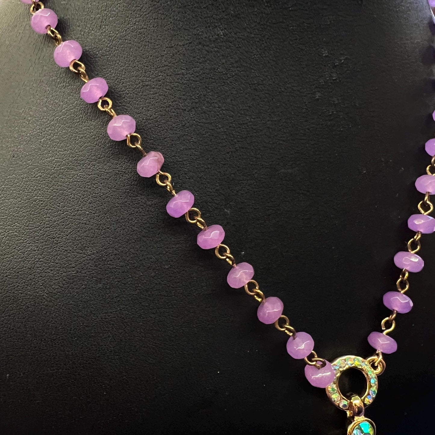 Vintage Butler and Wilson Art Deco Style Crystal Geometric Beaded Necklace, large donut crystal and borealis rhinestones