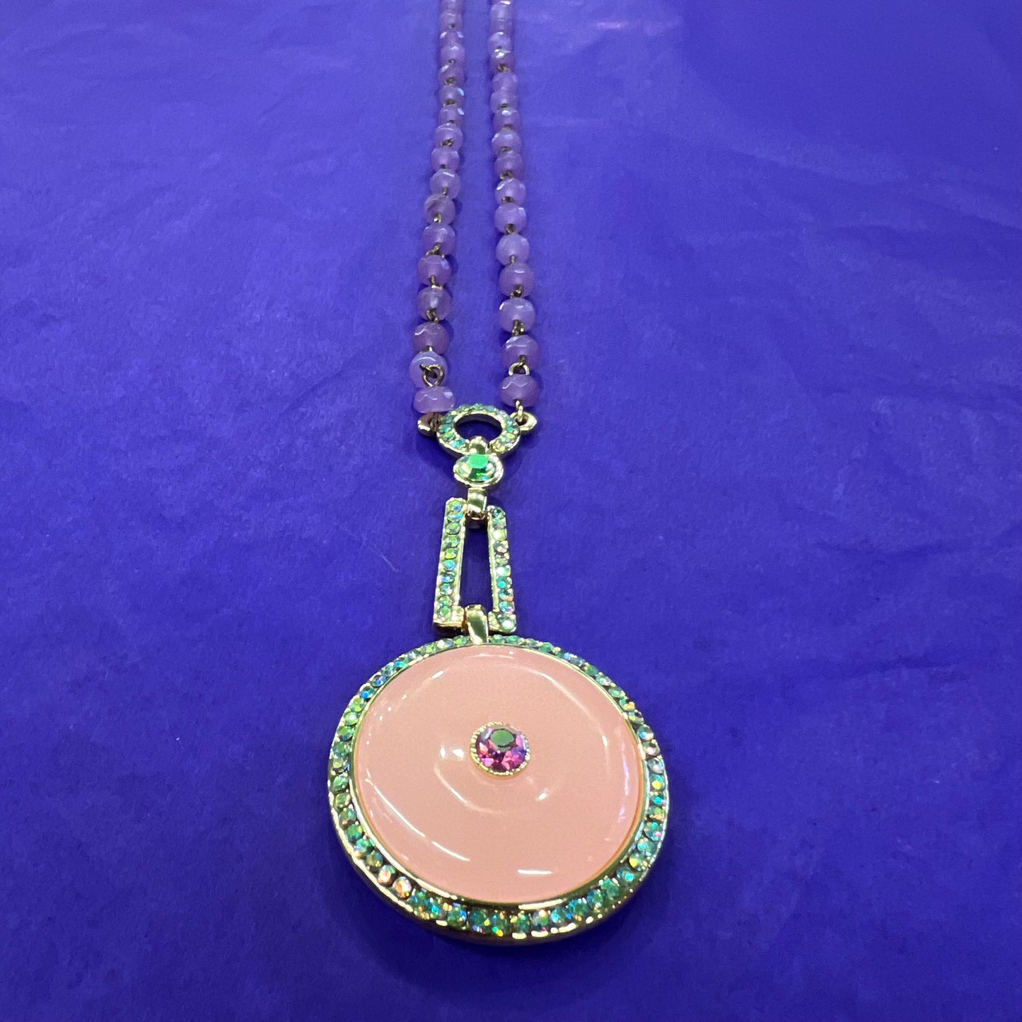 Vintage Butler and Wilson Art Deco Style Crystal Geometric Beaded Necklace, large donut crystal and borealis rhinestones