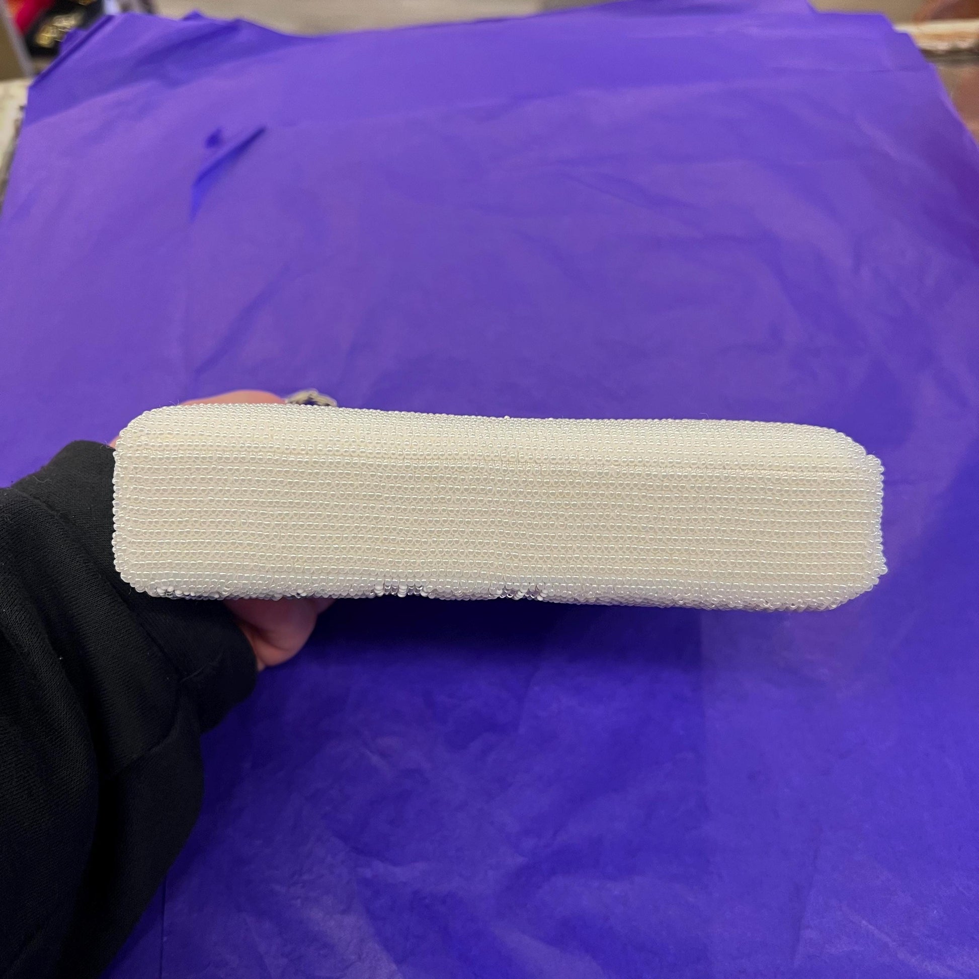 Vintage 1950s/60s Ivory Beaded Floral Evening Bag, lustre seed beads in ivory, pink & green, clutch or handbag