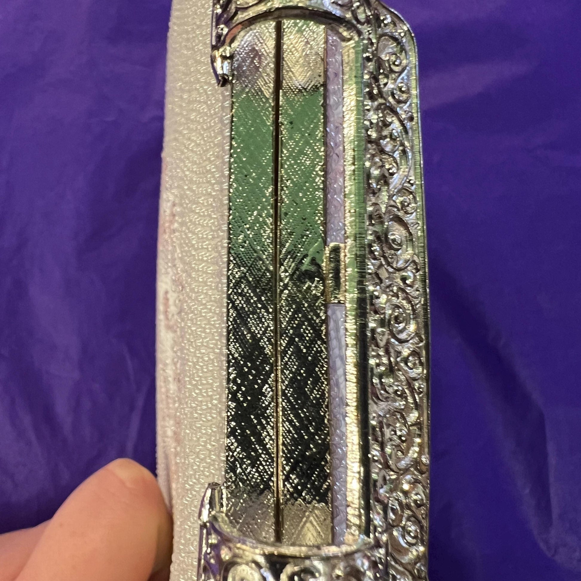 Vintage 1950s/60s Ivory Beaded Floral Evening Bag, lustre seed beads in ivory, pink & green, clutch or handbag