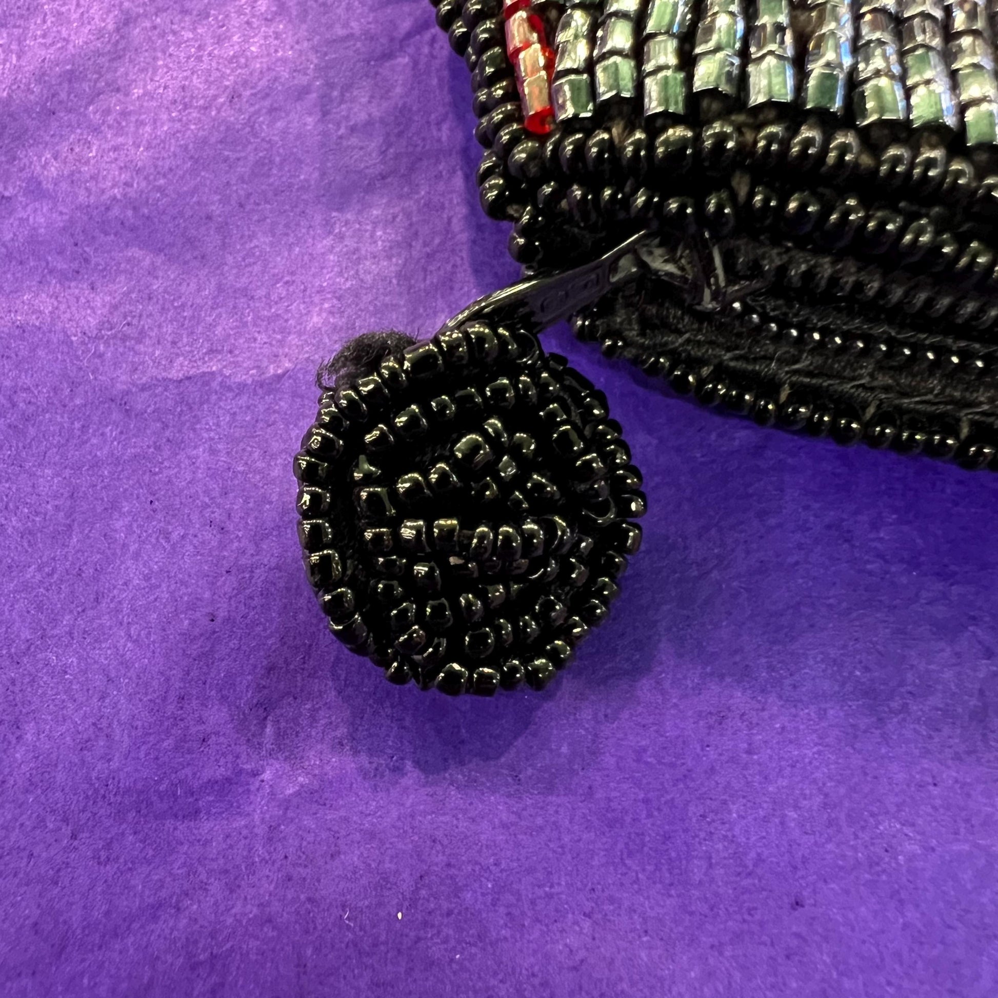 Vintage 1970/80s Art Deco Style Beaded Clutch Bag, Red sSilver and Black Lustre Beads