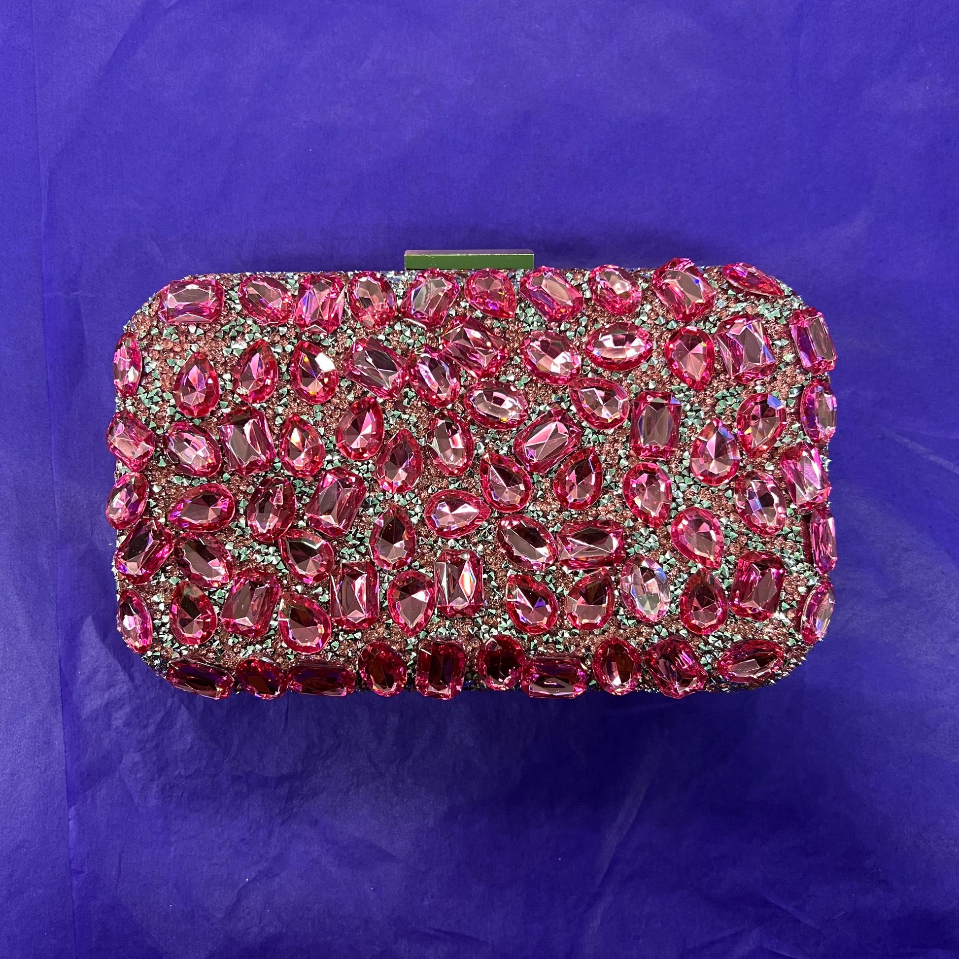 Vintage Pink and Silver Bejewelled Lurex Box Clutch Hand or Shoulder Bag by MILISENTE
