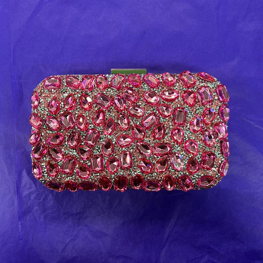 Vintage Pink and Silver Bejewelled Lurex Box Clutch Hand or Shoulder Bag by MILISENTE