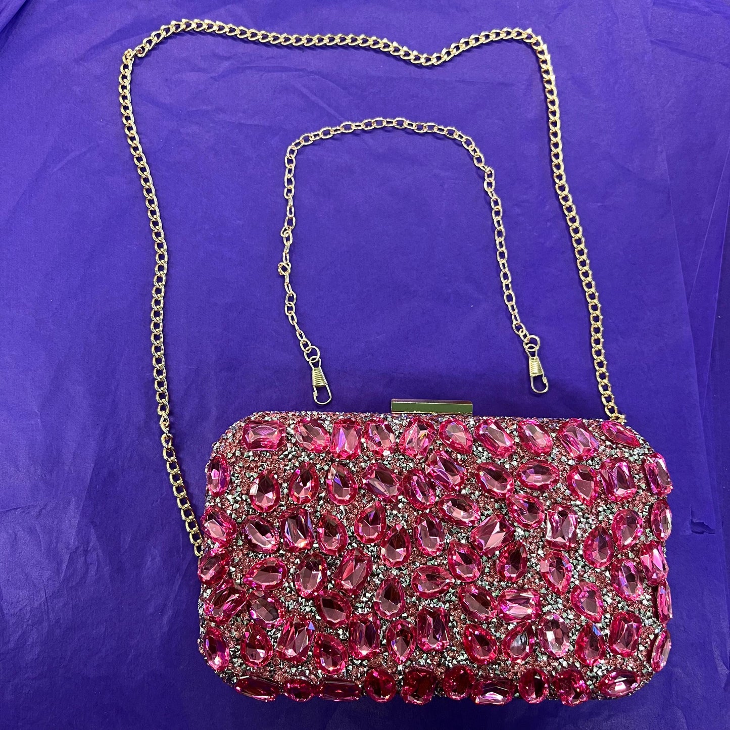 Vintage Pink and Silver Bejewelled Lurex Box Clutch Hand or Shoulder Bag by MILISENTE