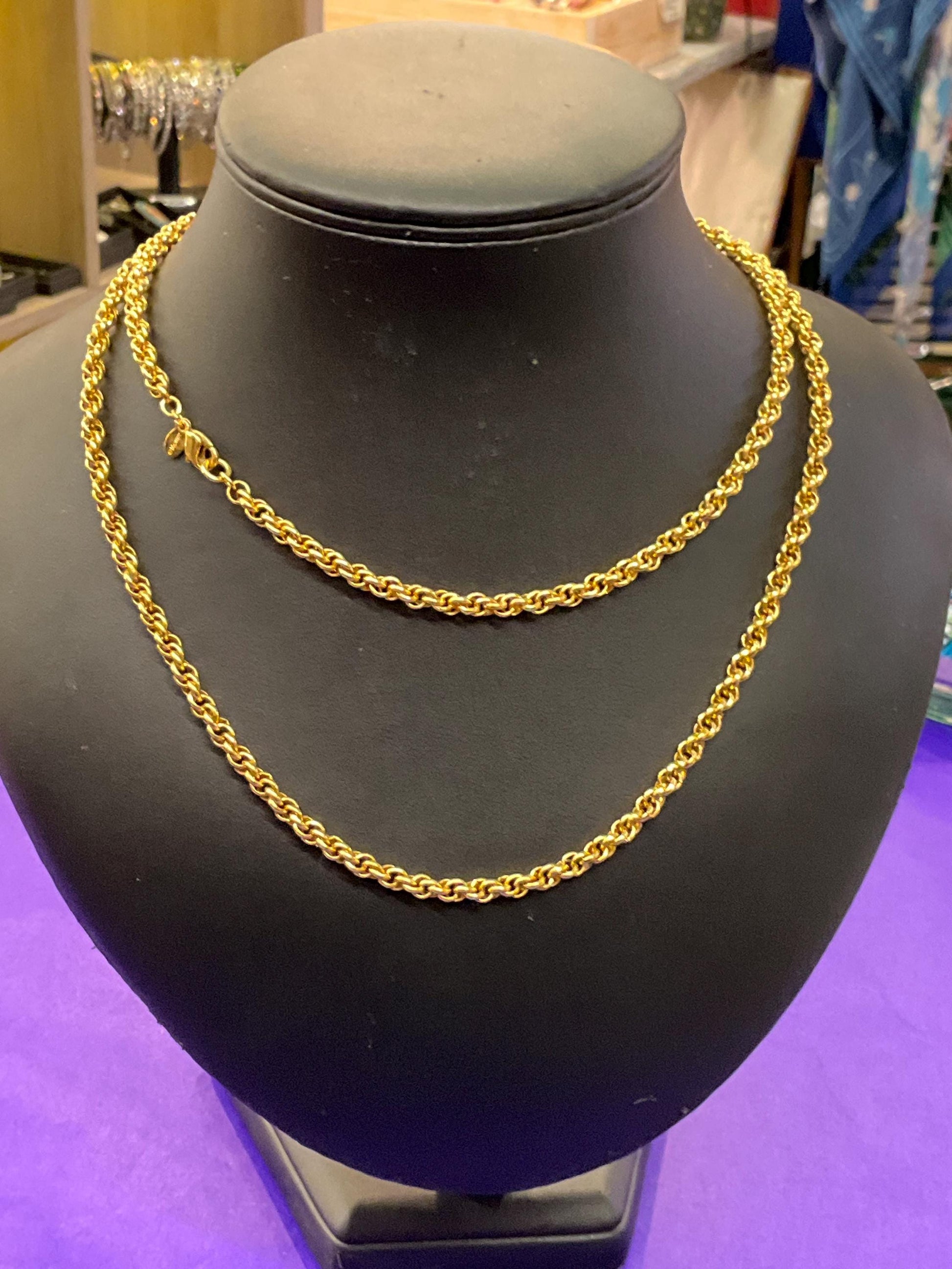 Vintage 1980s MONET long Gold Tone Rope Opera Length Necklace - Sustainable Gift