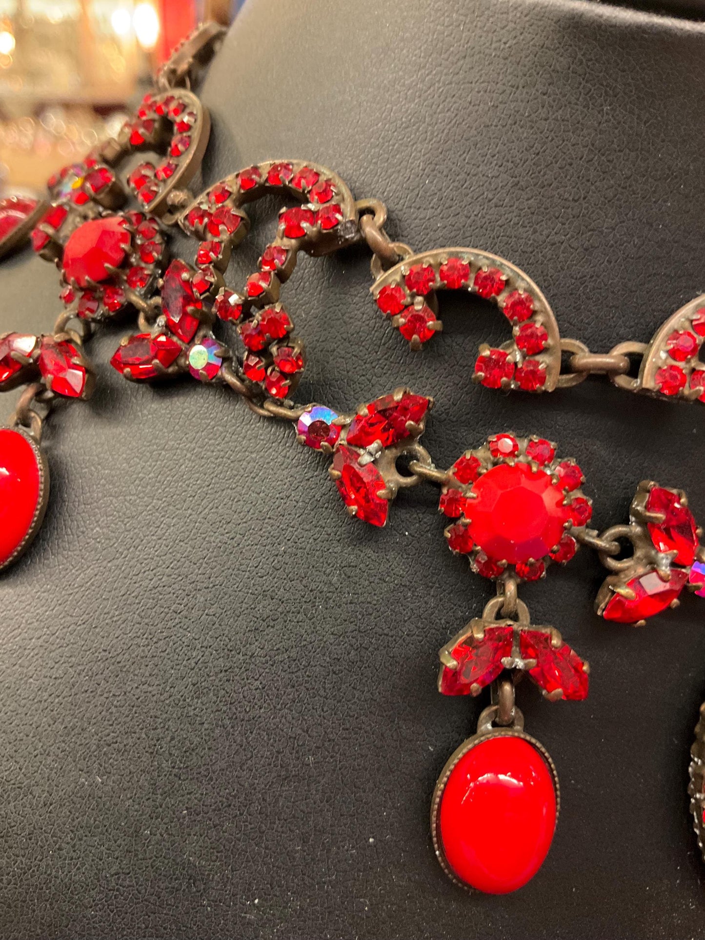 Vintage Butler and Wilson Red Crystal Victorian Style Choker and Long Drop Earring Set