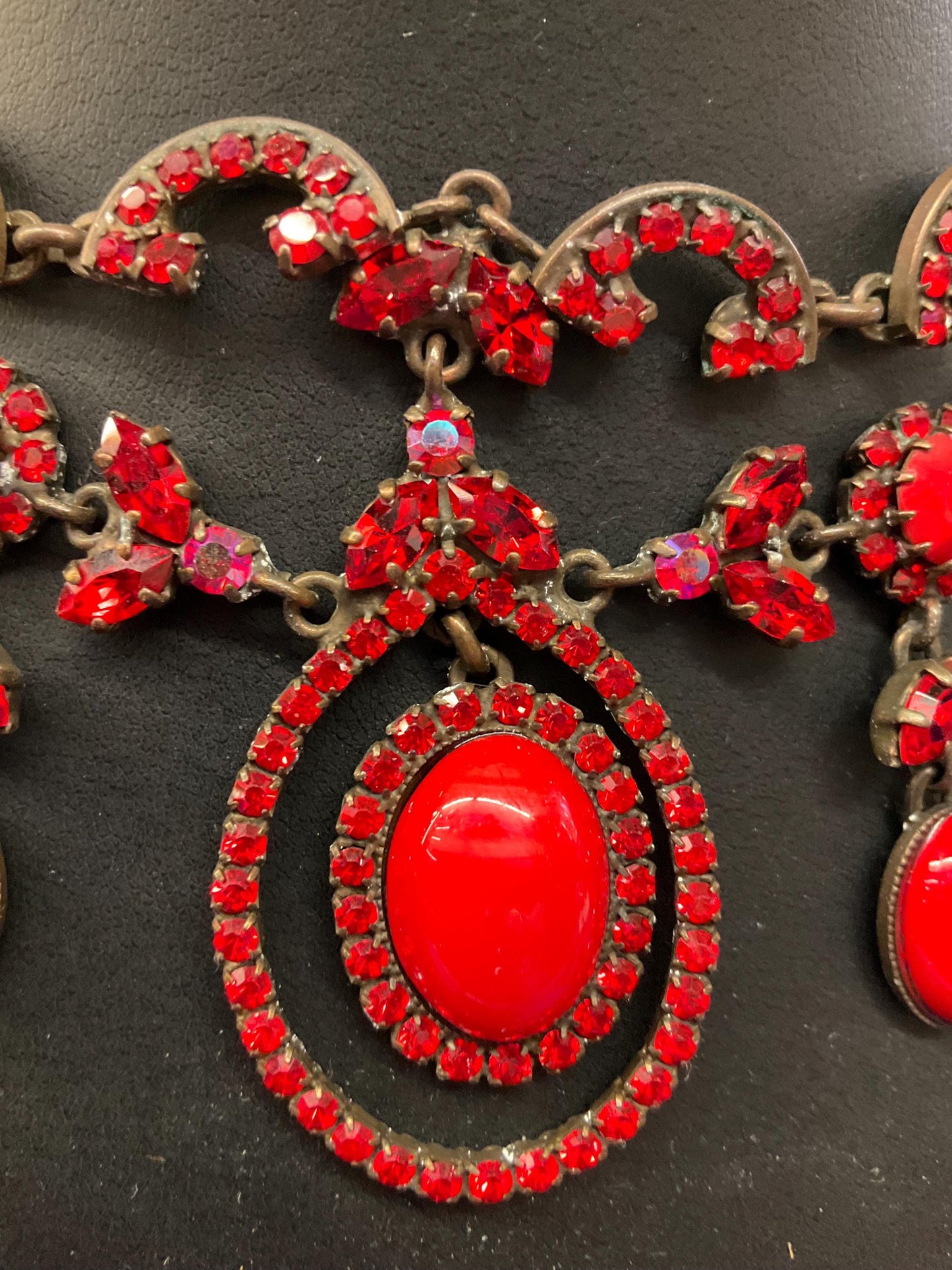 Vintage Butler and Wilson Red Crystal Victorian Style Choker and Long Drop Earring Set