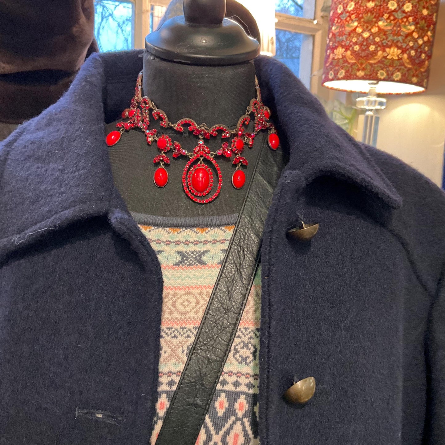 Vintage Butler and Wilson Red Crystal Victorian Style Choker and Long Drop Earring Set