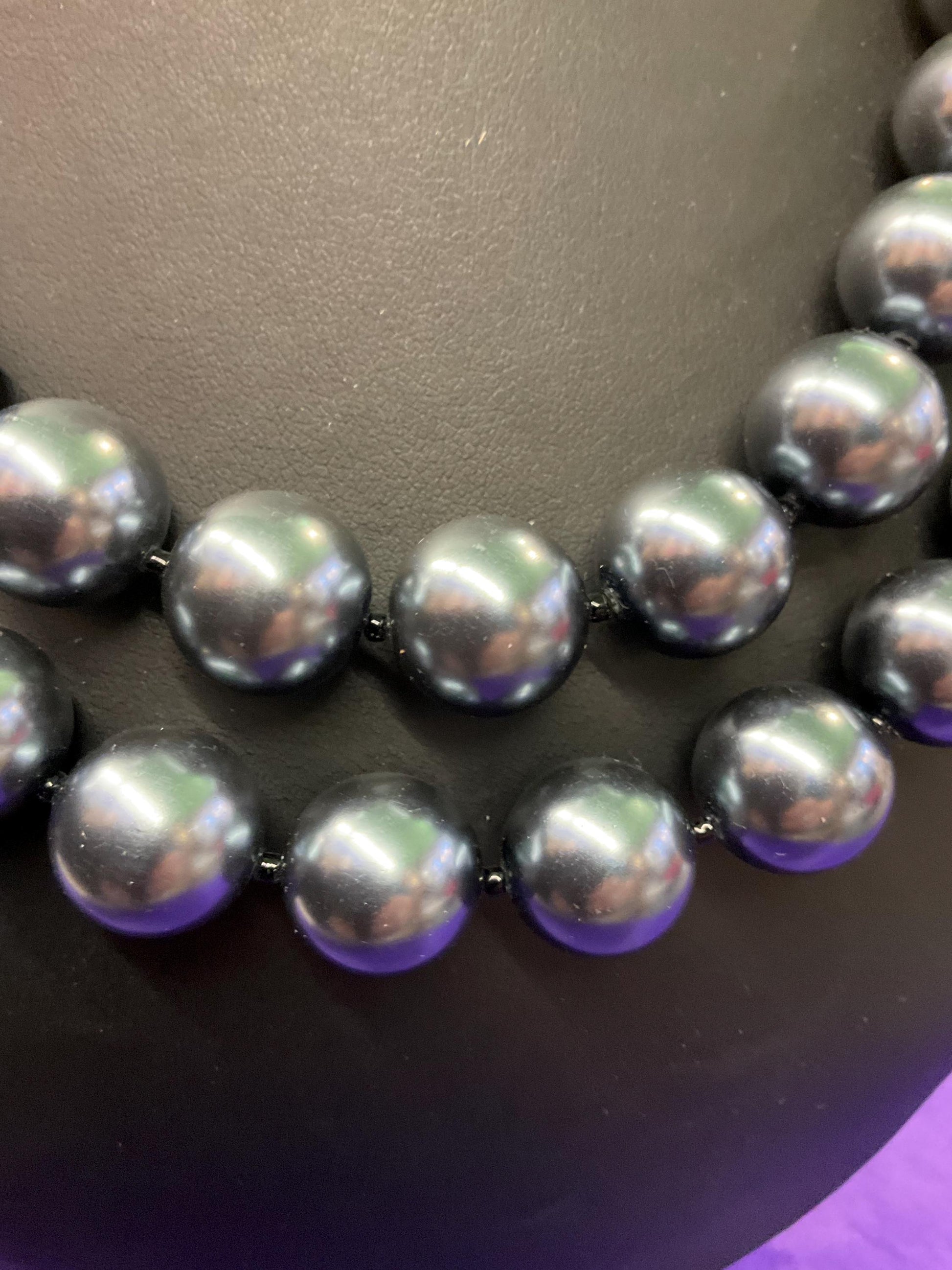 Vintage Butler and Wilson Pewter Statement Faux Pearl Necklace , Twin rows of chunky beads