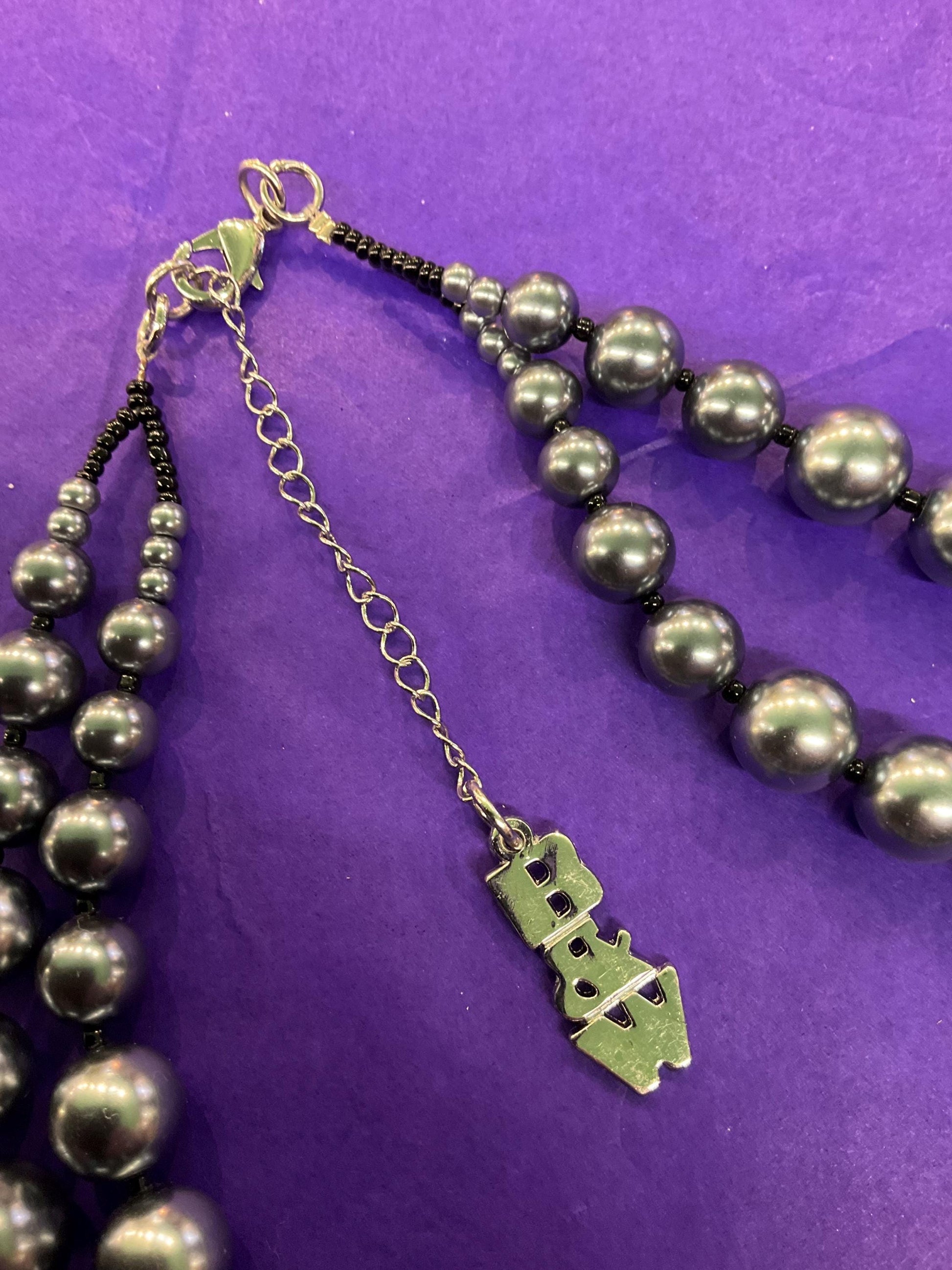 Vintage Butler and Wilson Pewter Statement Faux Pearl Necklace , Twin rows of chunky beads