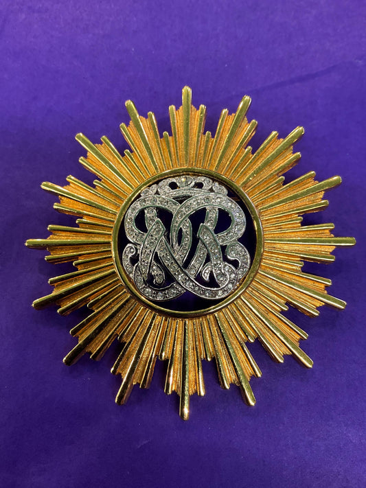 Vintage MONET ‘Burst’ Statement Crystal Brooch, Gold Tone Sunburst Design with Rhinestone Crystal Insignia - Sustainable Gift and Fashion